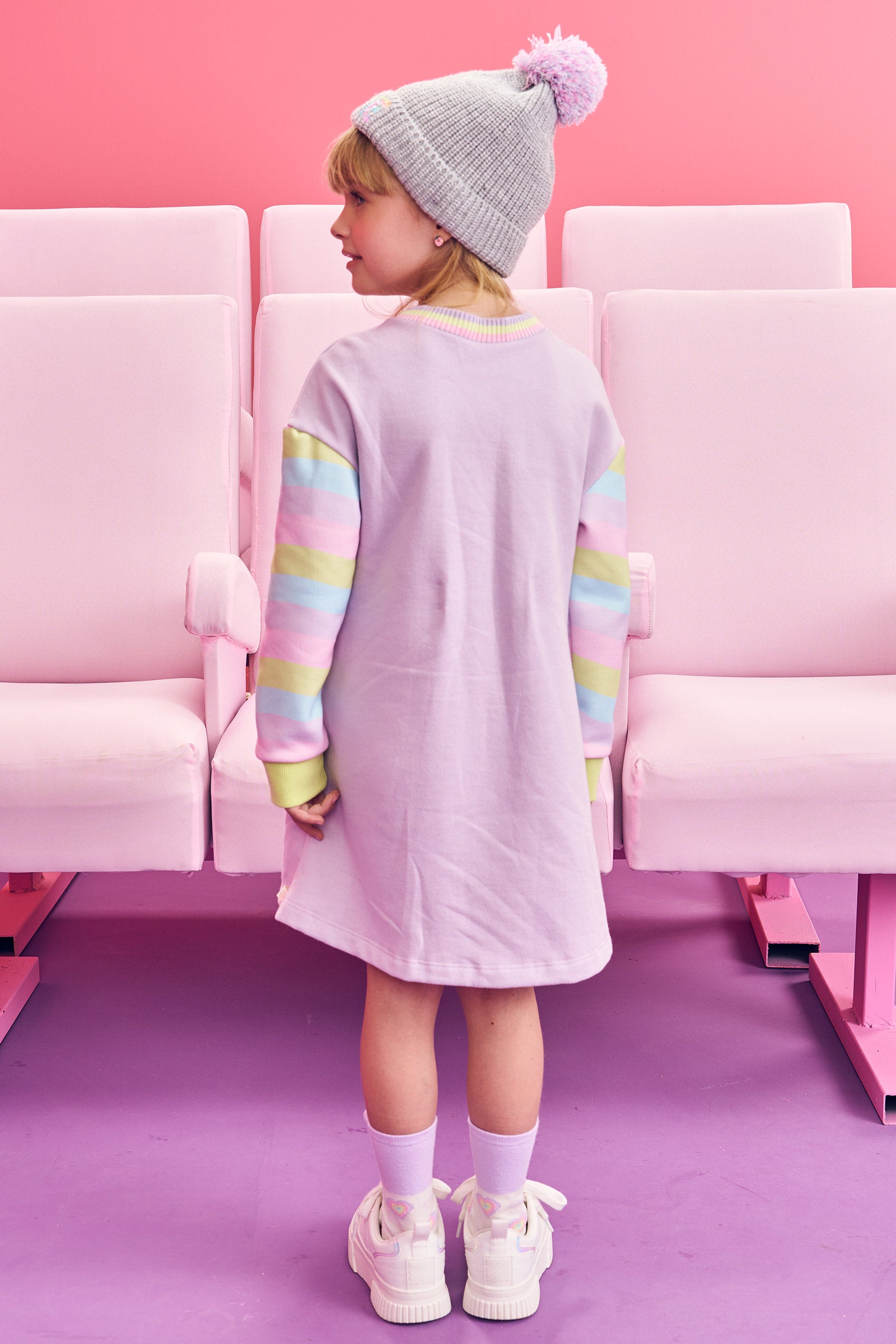 Vestido Infantil Kukie Inverno Moletom Ursinho Lilás