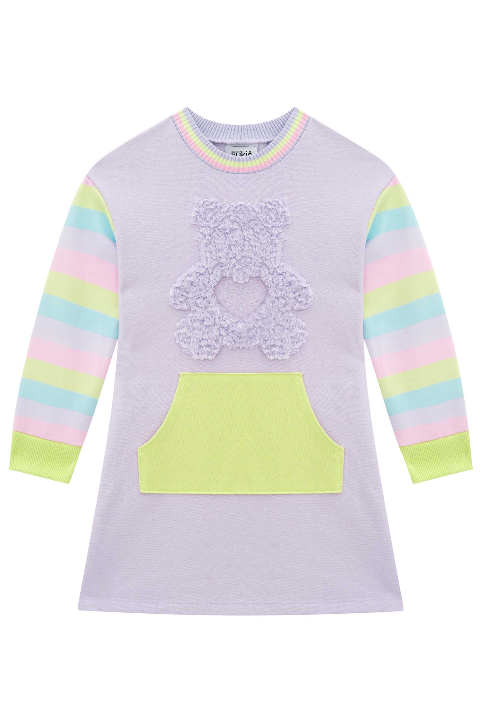 Vestido Infantil Kukie Inverno Moletom Ursinho Lilás