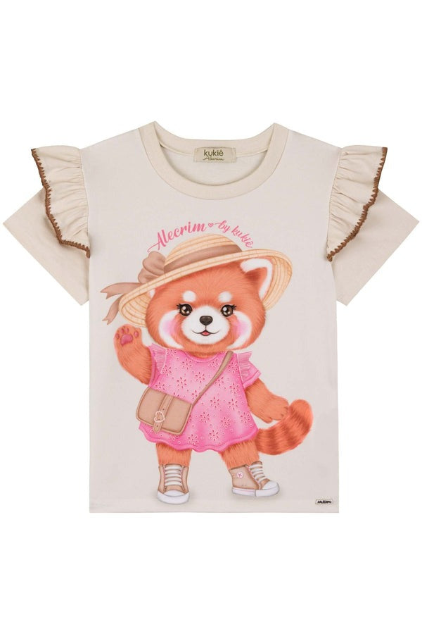 Blusa Infantil Kukiê Verão Bege Pandinha Vermelho