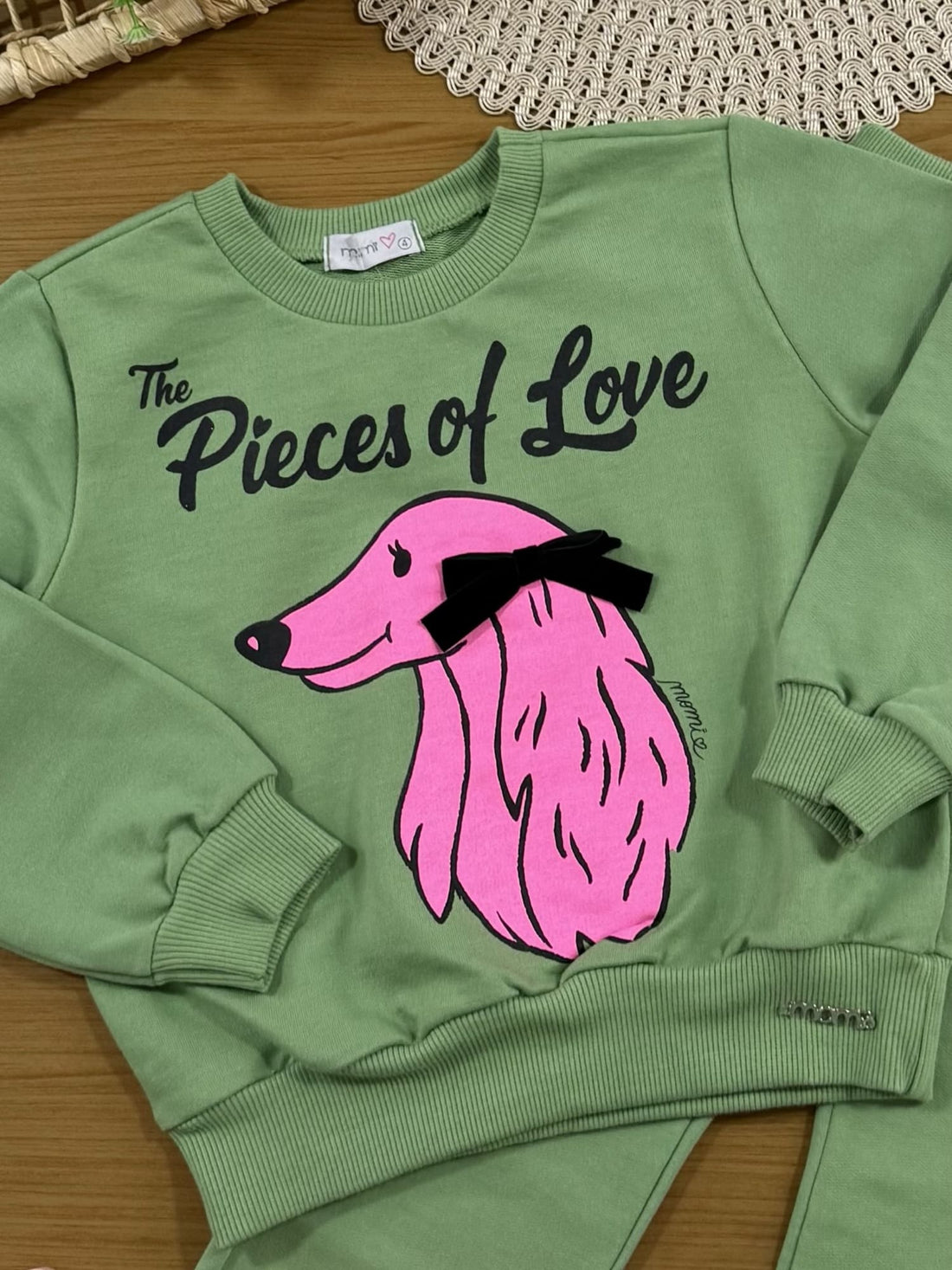 Conjunto Infantil Momi Inverno com Calça e Moletom sem Flanela Verde Cachorrinha
