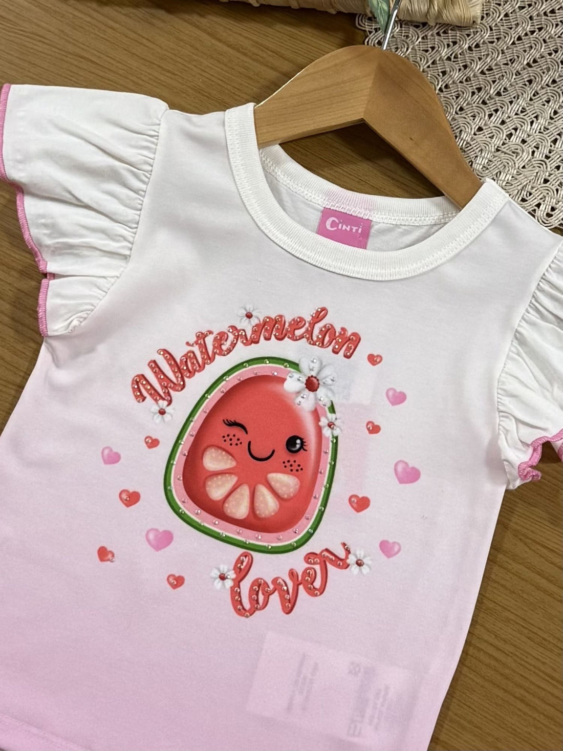 Blusa Infantil Cinti Verão Branca Melancia com Strass