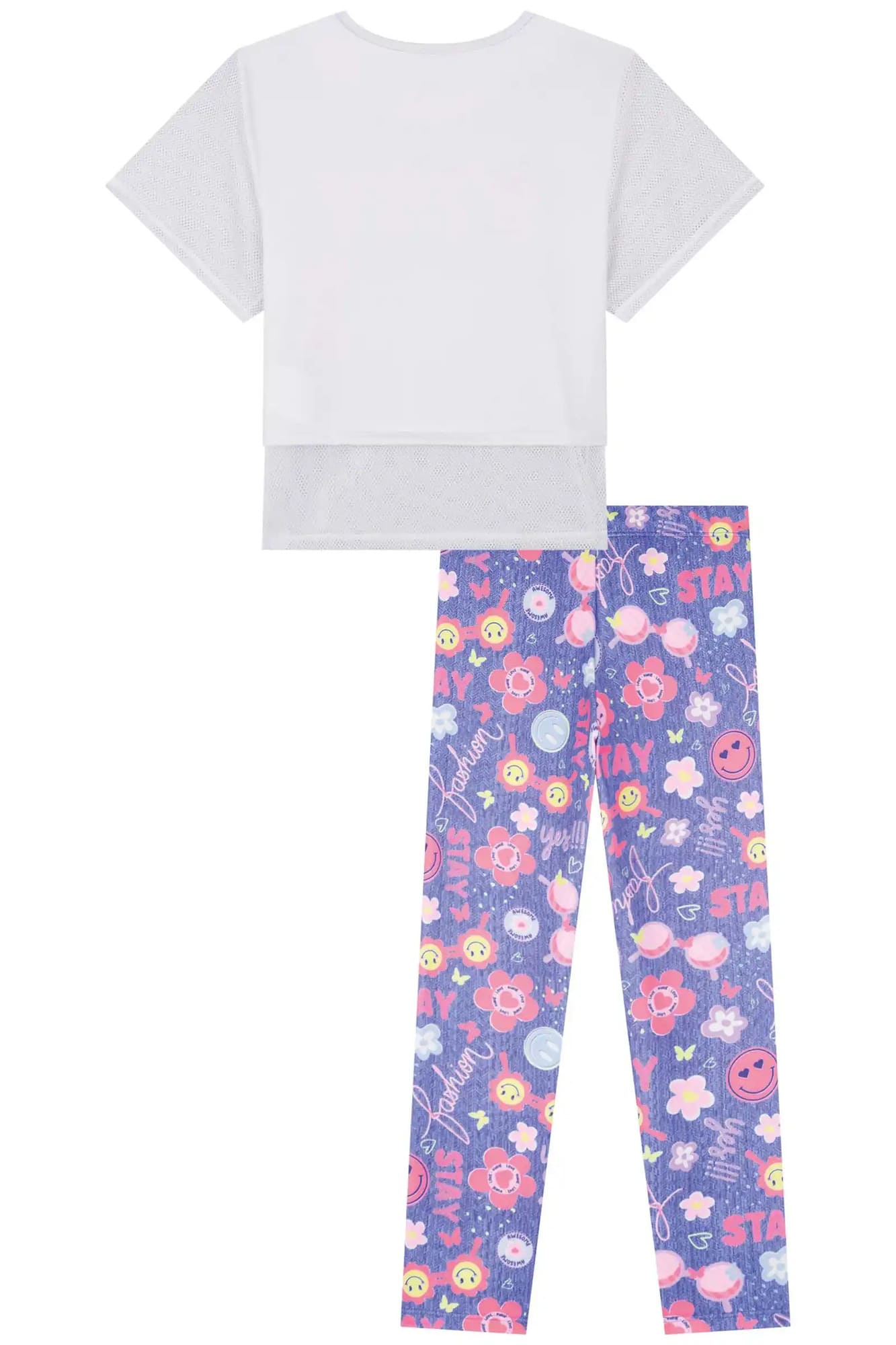 Conjunto Infantil Kukiê Verão com Calça Legging Azul e Blusa Branca Stay Fashion