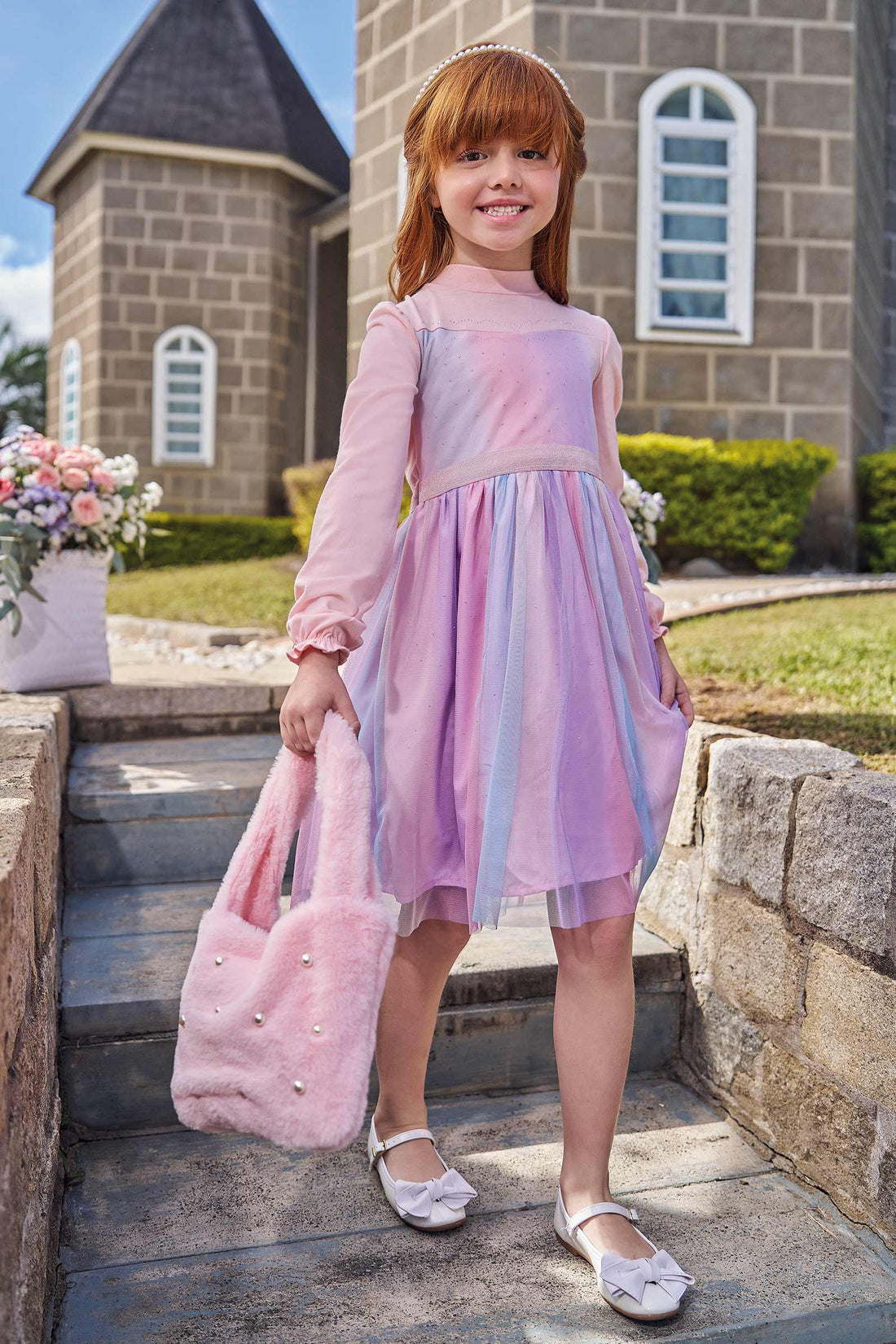 Vestido Infantil Kukie Inverno Colors com Tule