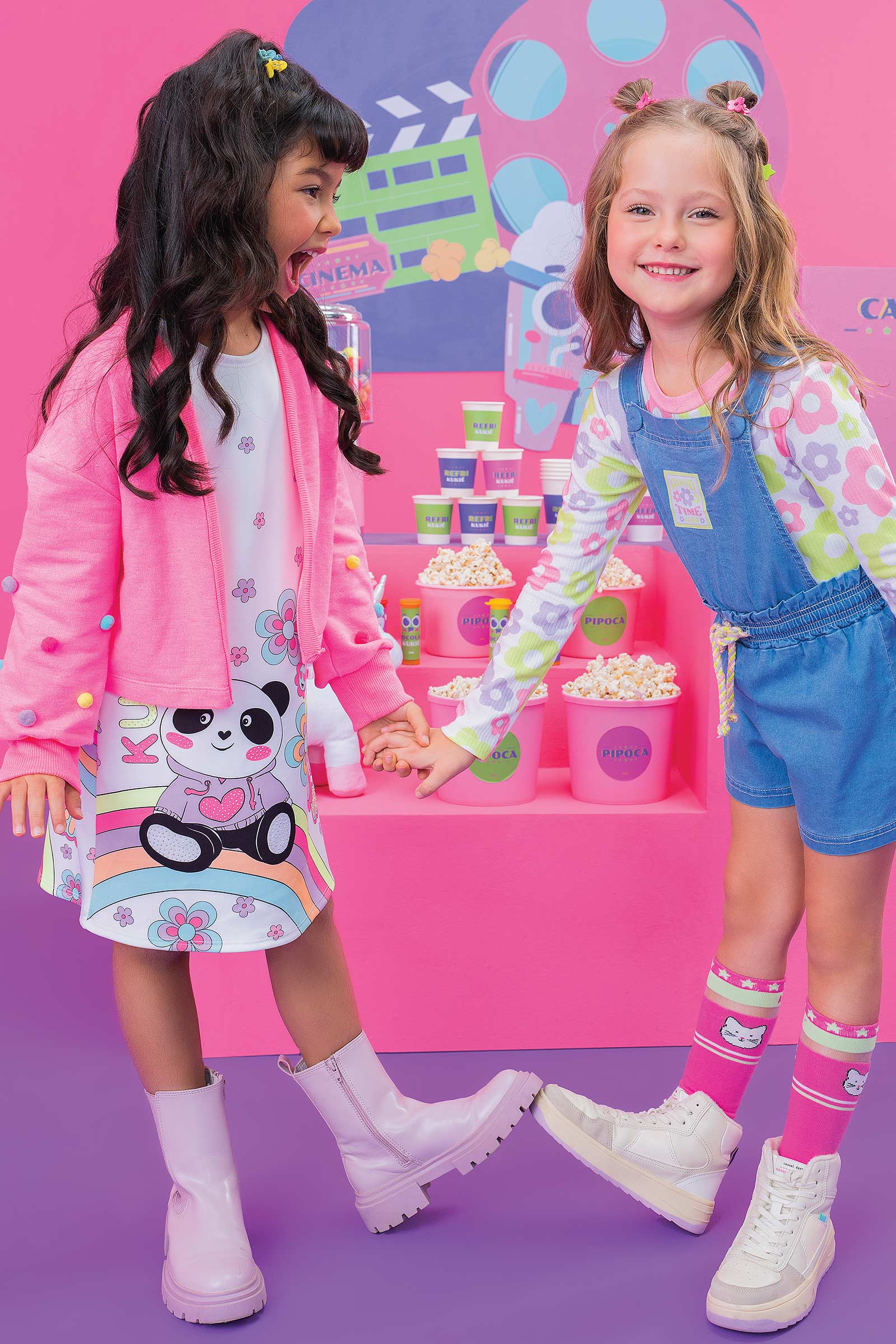 Vestido Infantil Kukie Inverno Branco Panda com Casaco