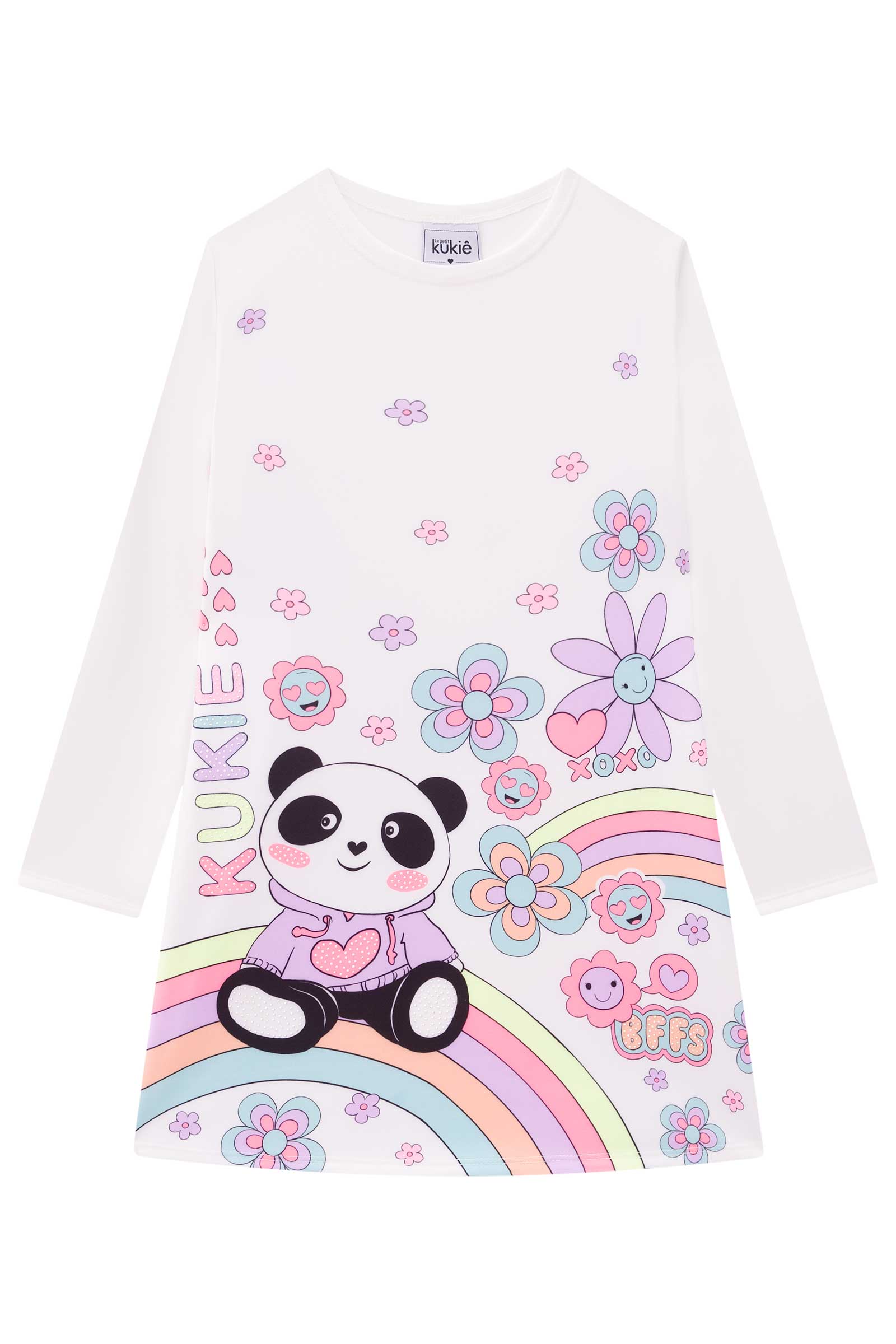 Vestido Infantil Kukie Inverno Branco Panda com Casaco