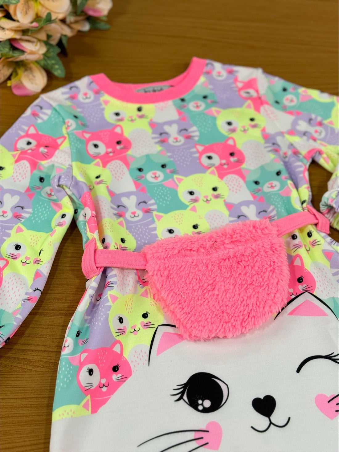 Vestido Infantil Kukie Inverno Gatinho com Pochete
