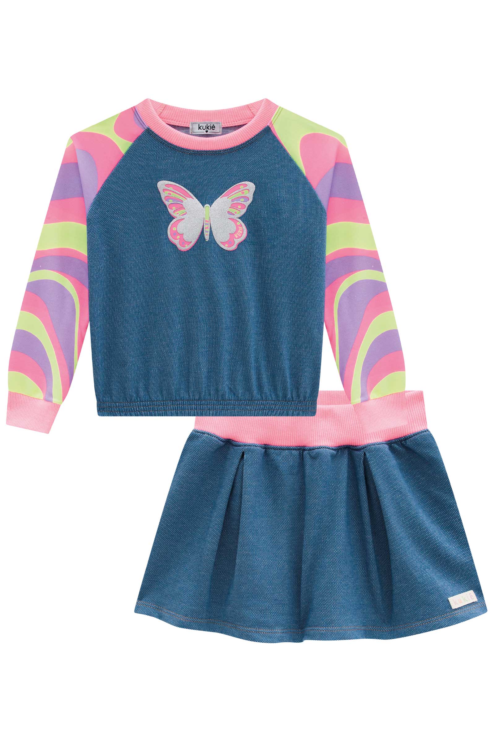 Conjunto Infantil Kukie Inverno Shorts Saia e Blusa Borboleta