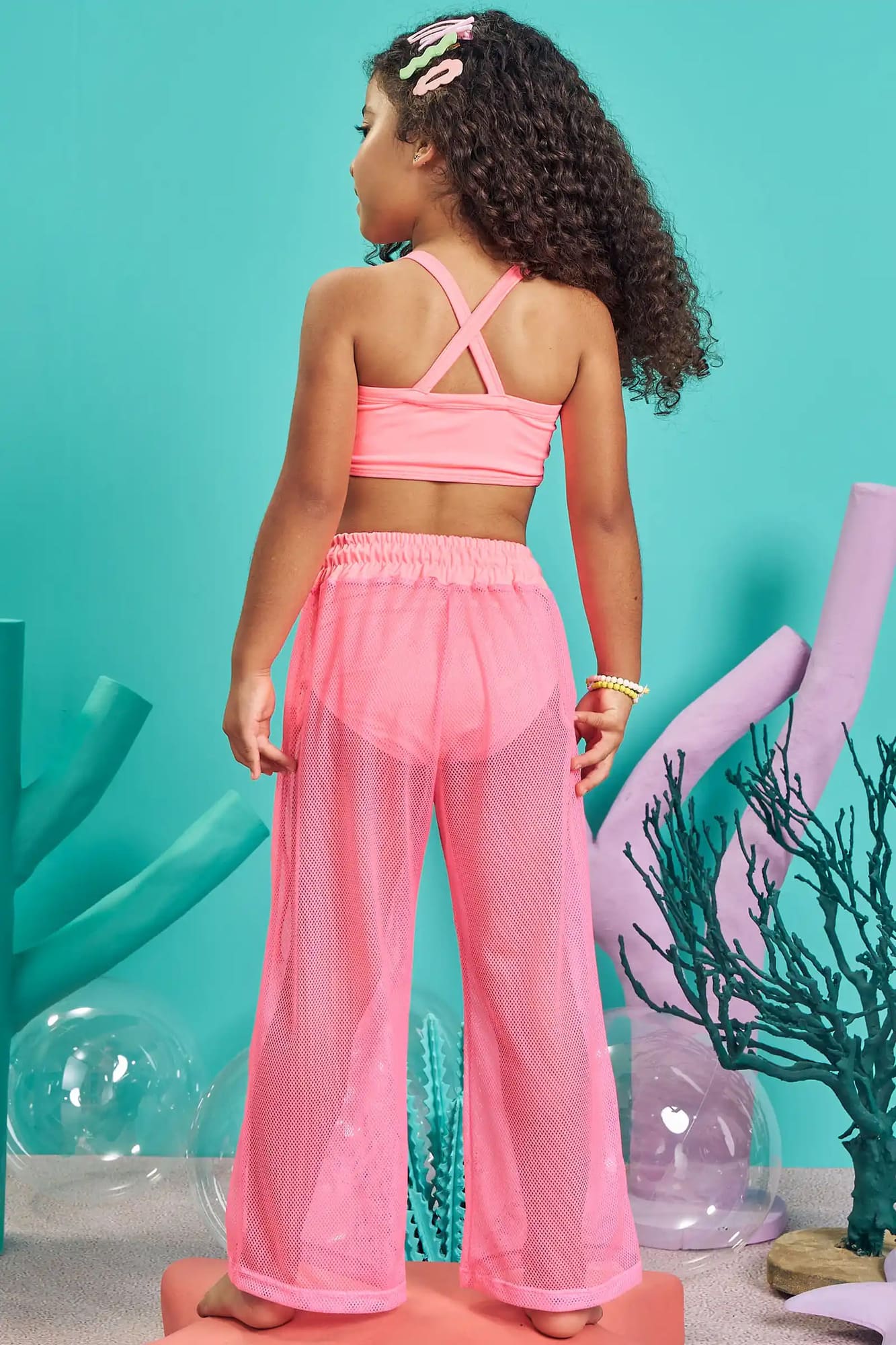 Calça Infantil Kukiê Verão Rosa Neon em Tela
