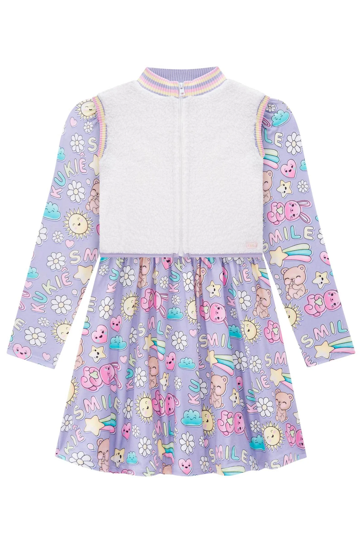 Vestido Infantil Kukie Inverno Smile com Colete Pelinhos