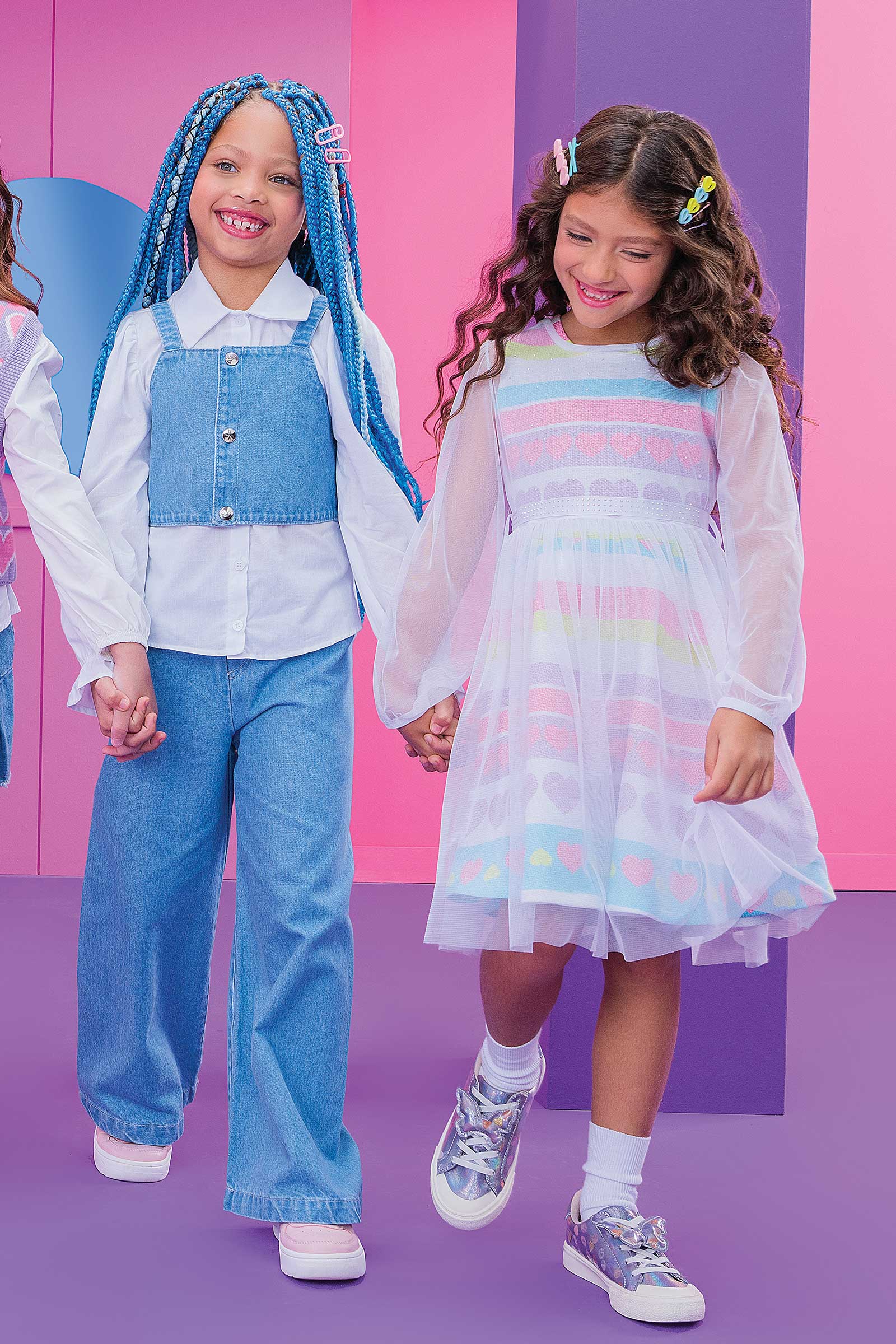 Vestido Infantil Kukie Inverno Coração com Sobreposição em Tule
