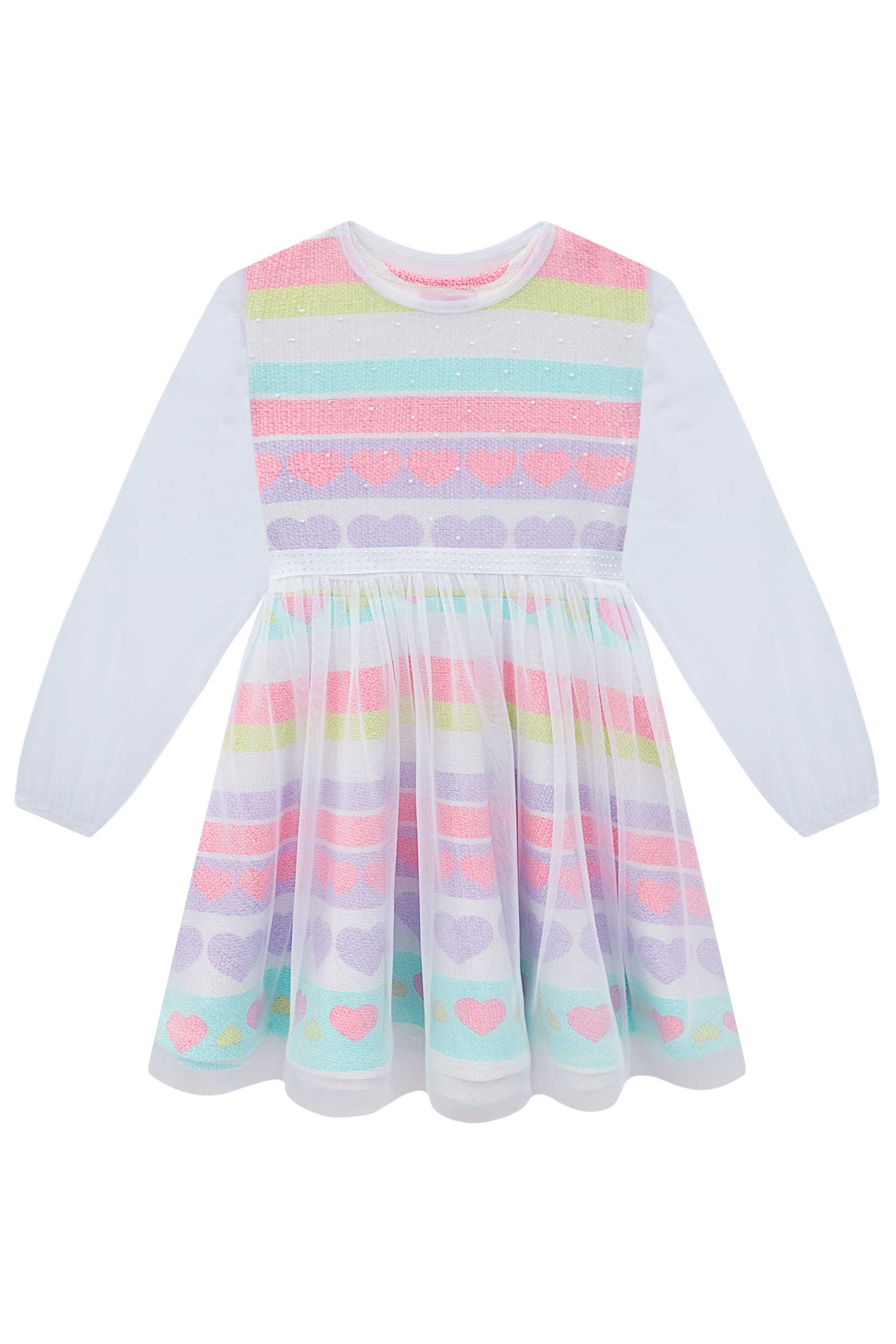 Vestido Infantil Kukie Inverno Coração com Sobreposição em Tule