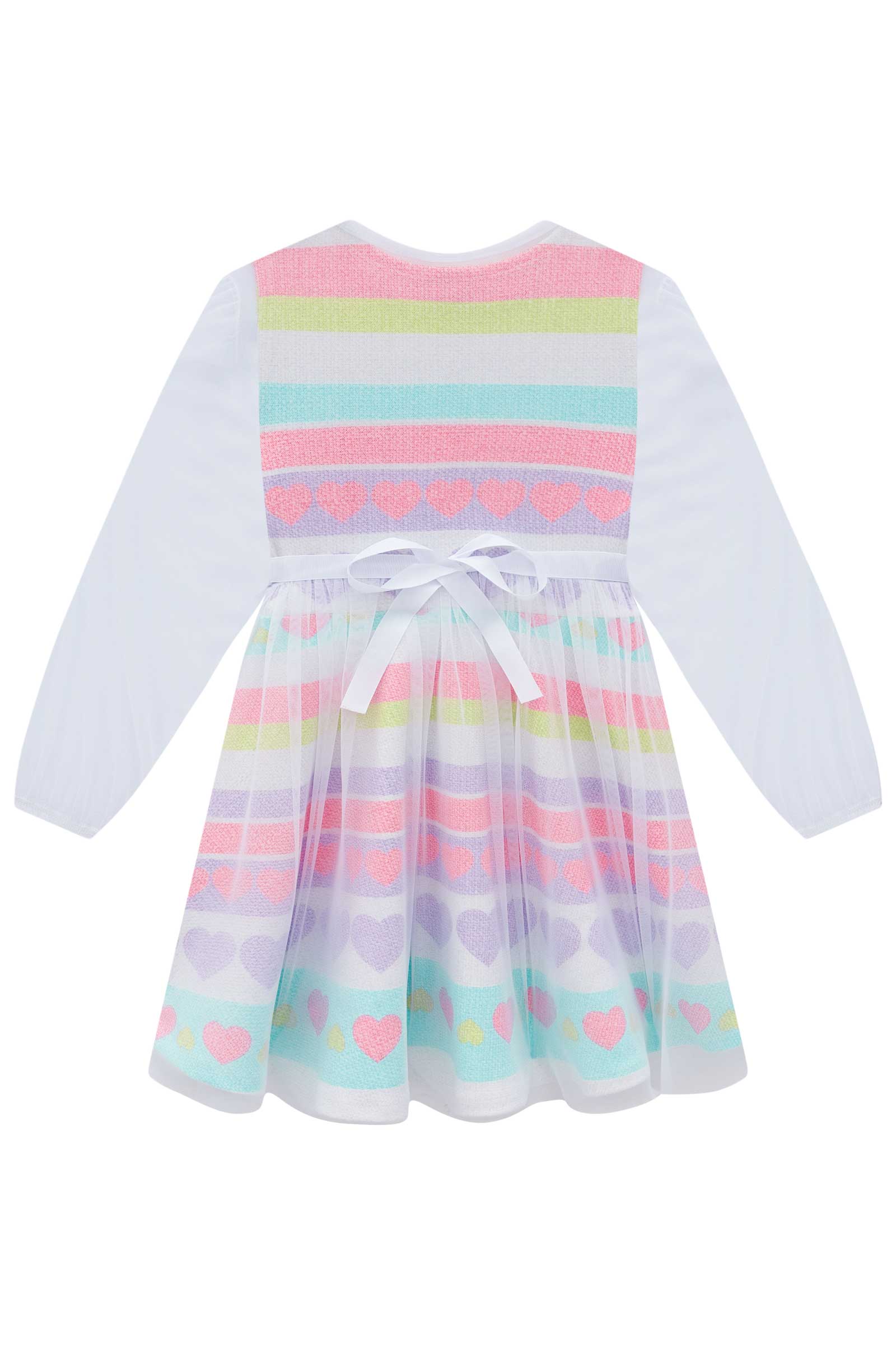 Vestido Infantil Kukie Inverno Coração com Sobreposição em Tule