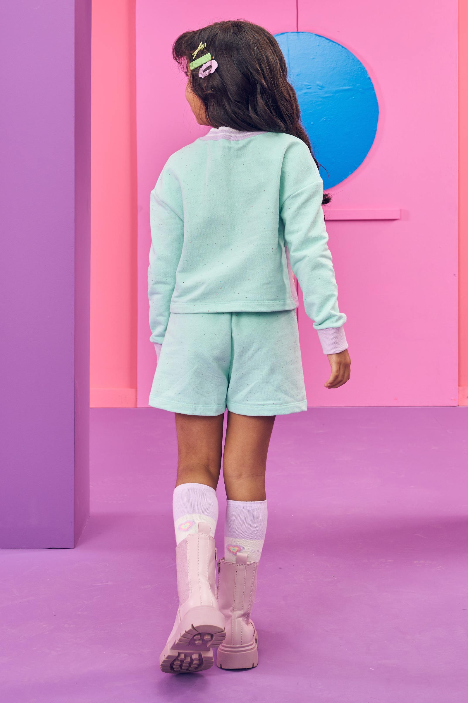 Conjunto Infantil Kukie Inverno Shorts e Moletom Sem Pelúcia Azul Bichinhos Cozinheiros