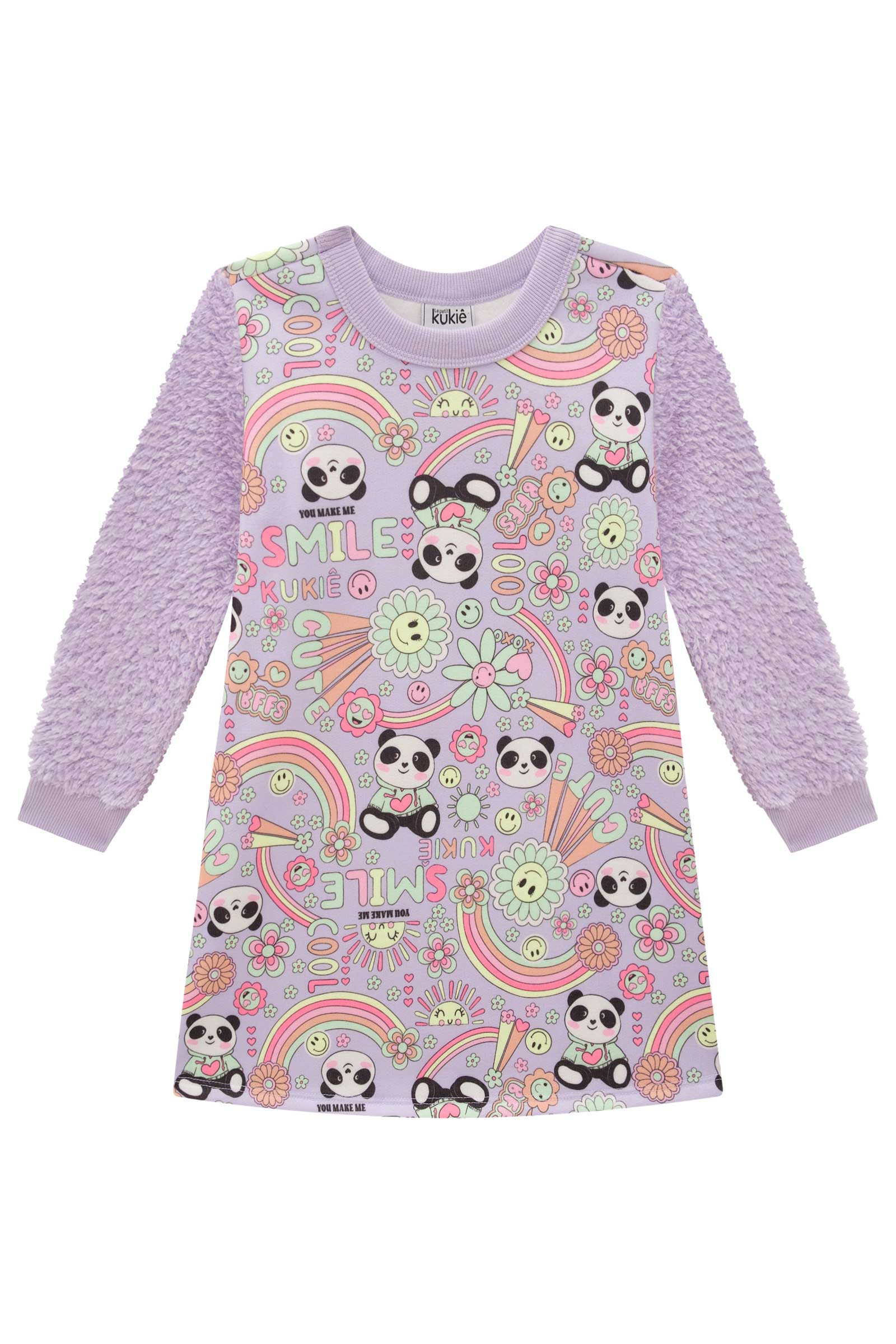 Vestido Infantil Kukie Inverno Lilás Panda
