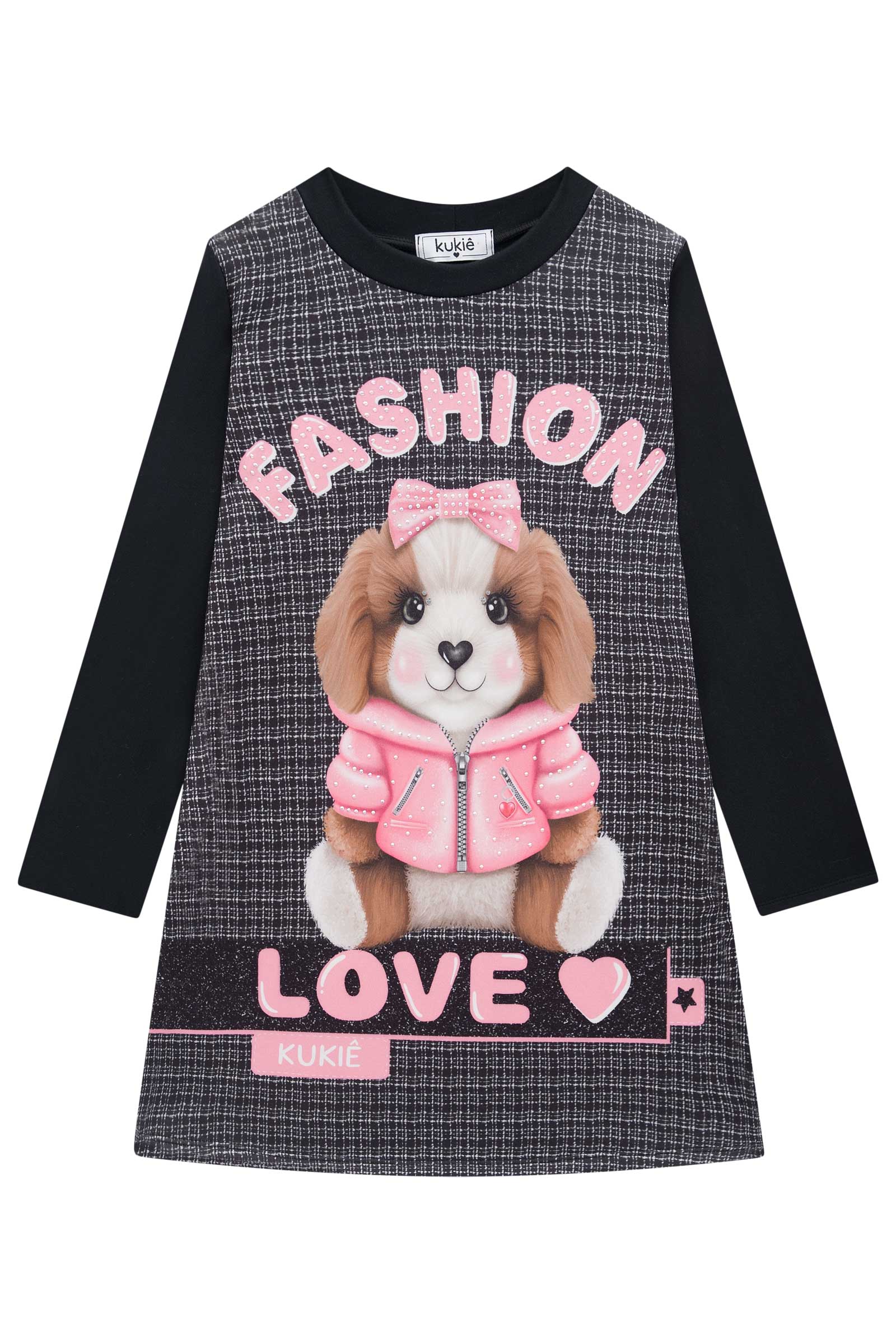 Vestido Infantil Kukie Inverno Preto Cachorrinha