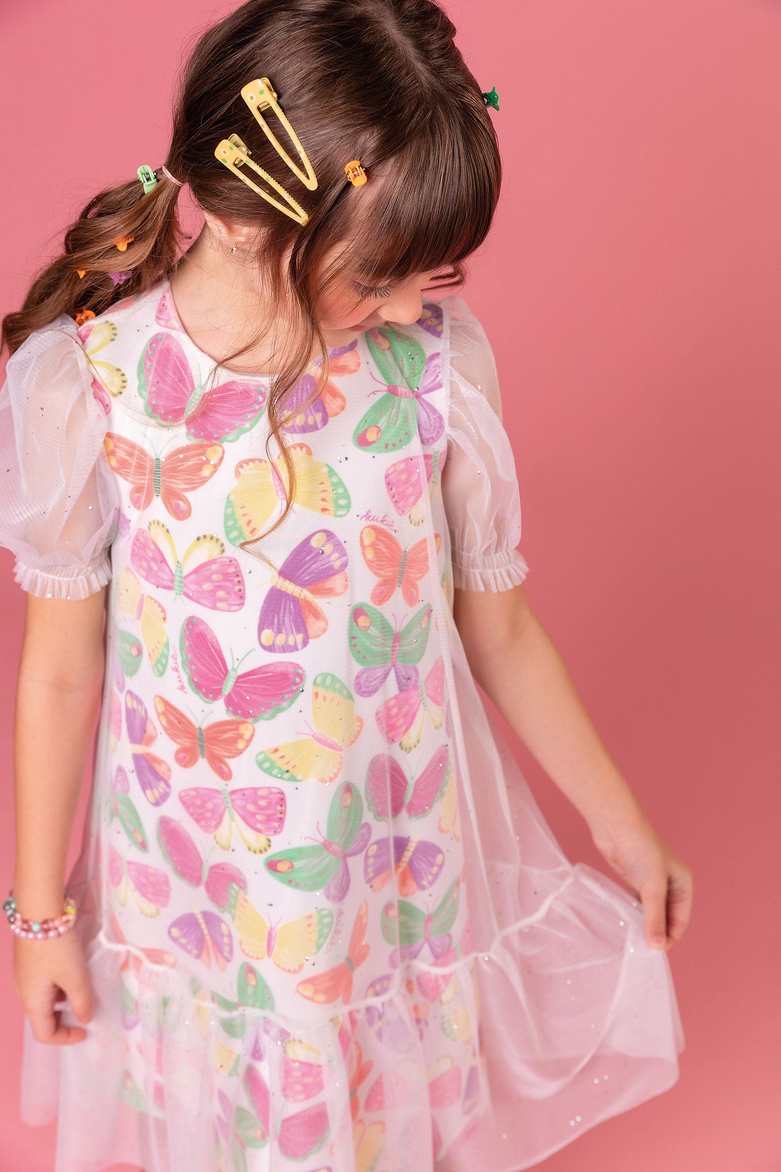 Vestido Infantil Kukie Tropical Borboletas