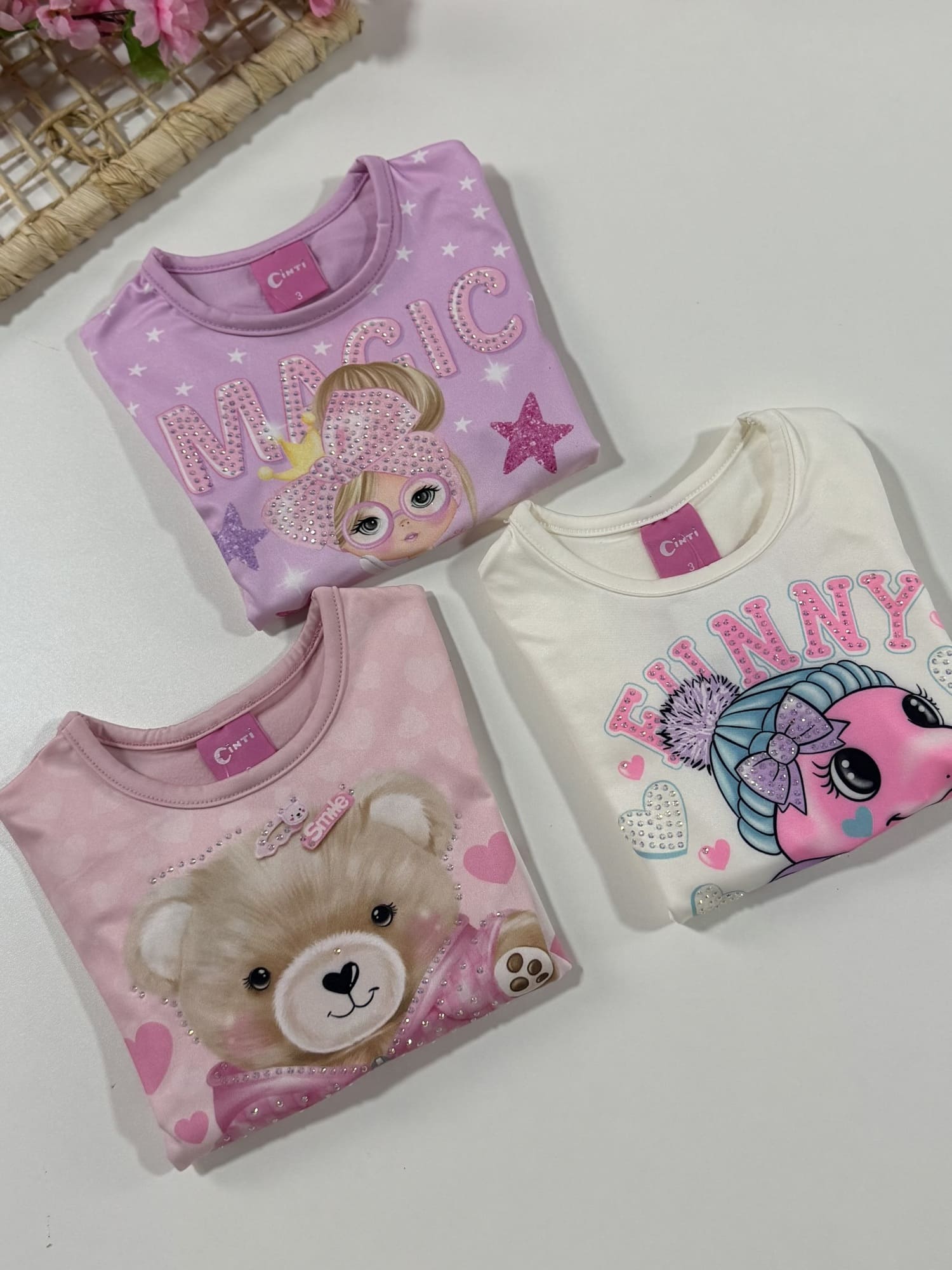 Blusa Infantil Cinti Inverno Manga longa Térmica Rosa Ursinho