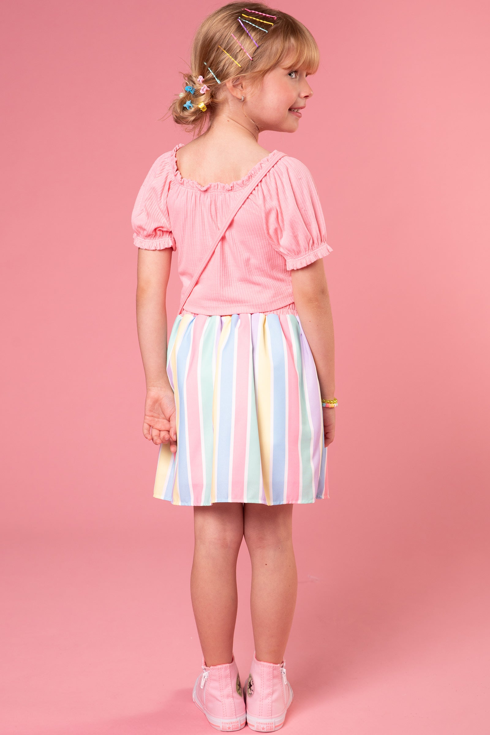 Conjunto Infantil Kukie Tropical Saia Arco Iris e Blusa com Bolsinha