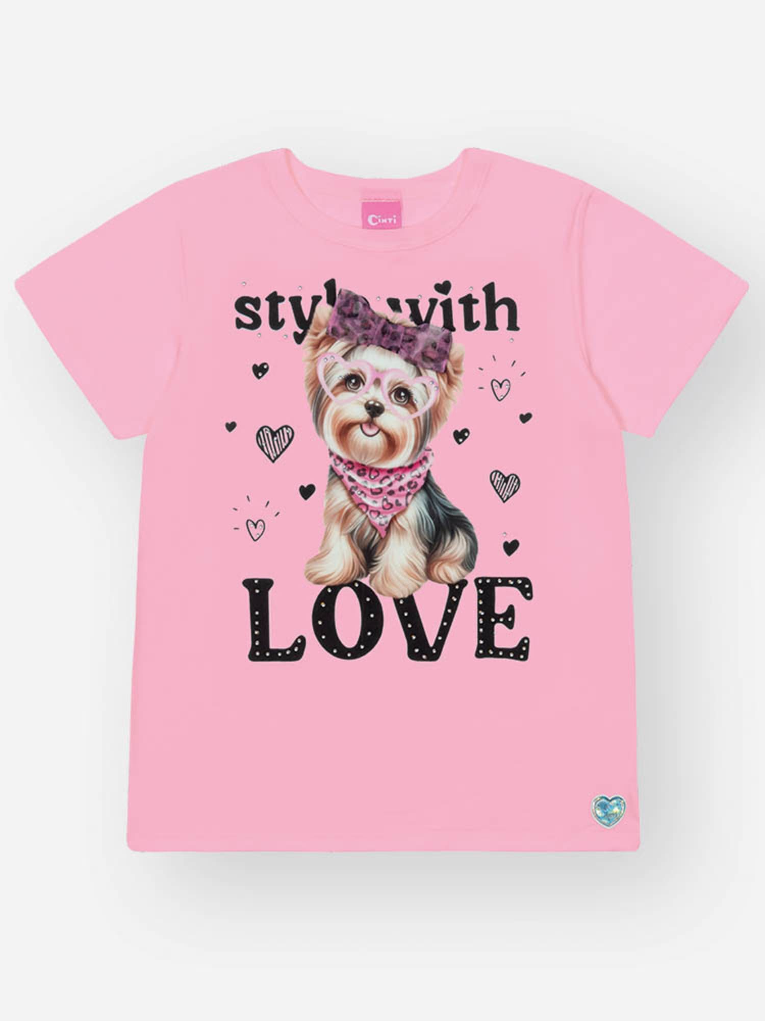 Blusa Infantil Cinti Verão com Laço Rosa Cachorrinha