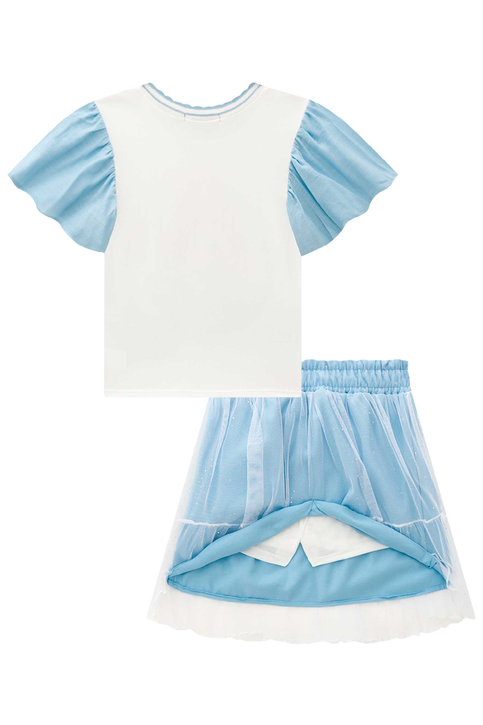 Conjunto Infantil Kukie Inverno Tropical Saia Tule e Blusa Curta Sereia Azul