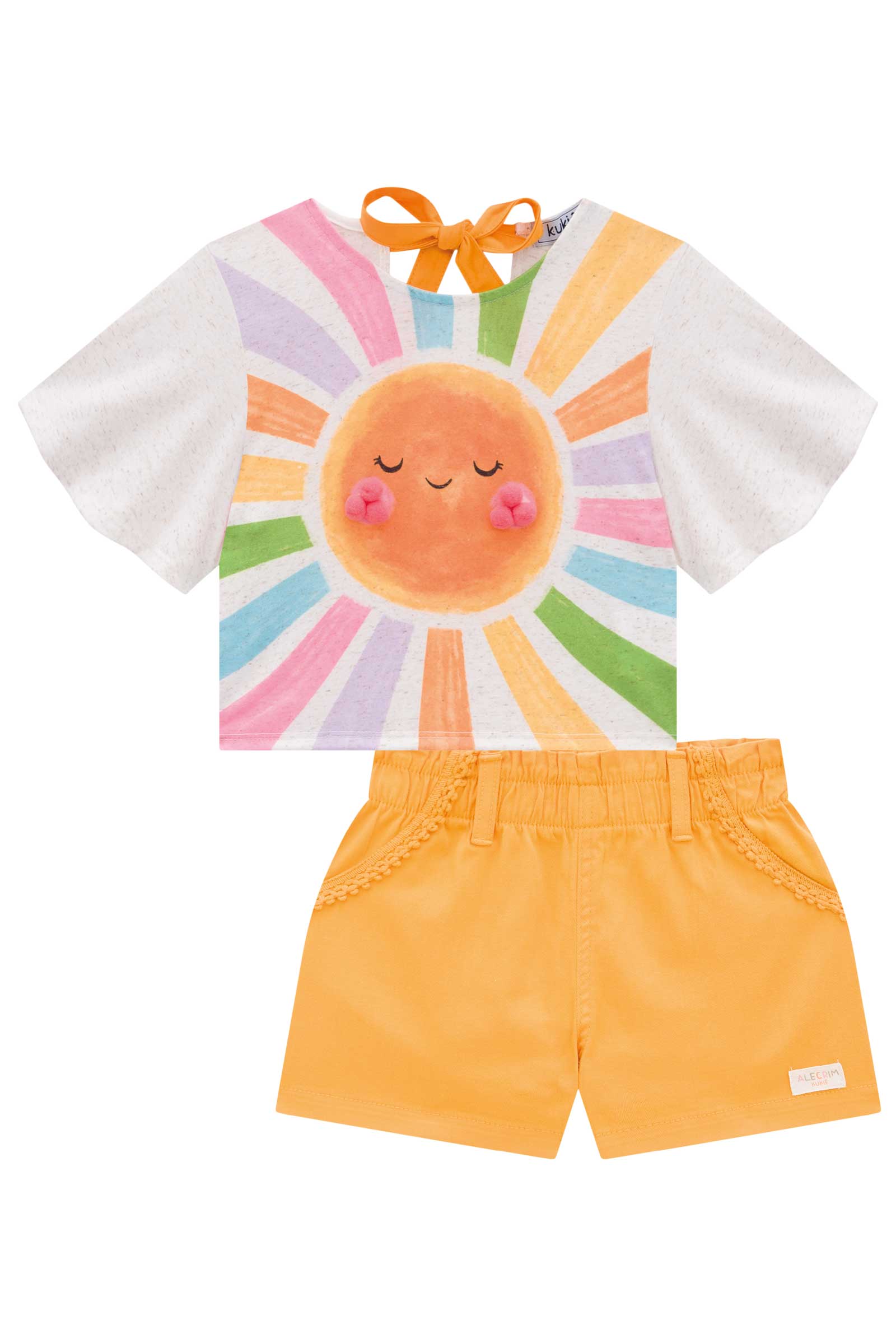 Conjunto Infantil Kukie Inverno Shorts Laranja e Blusa Solzinho