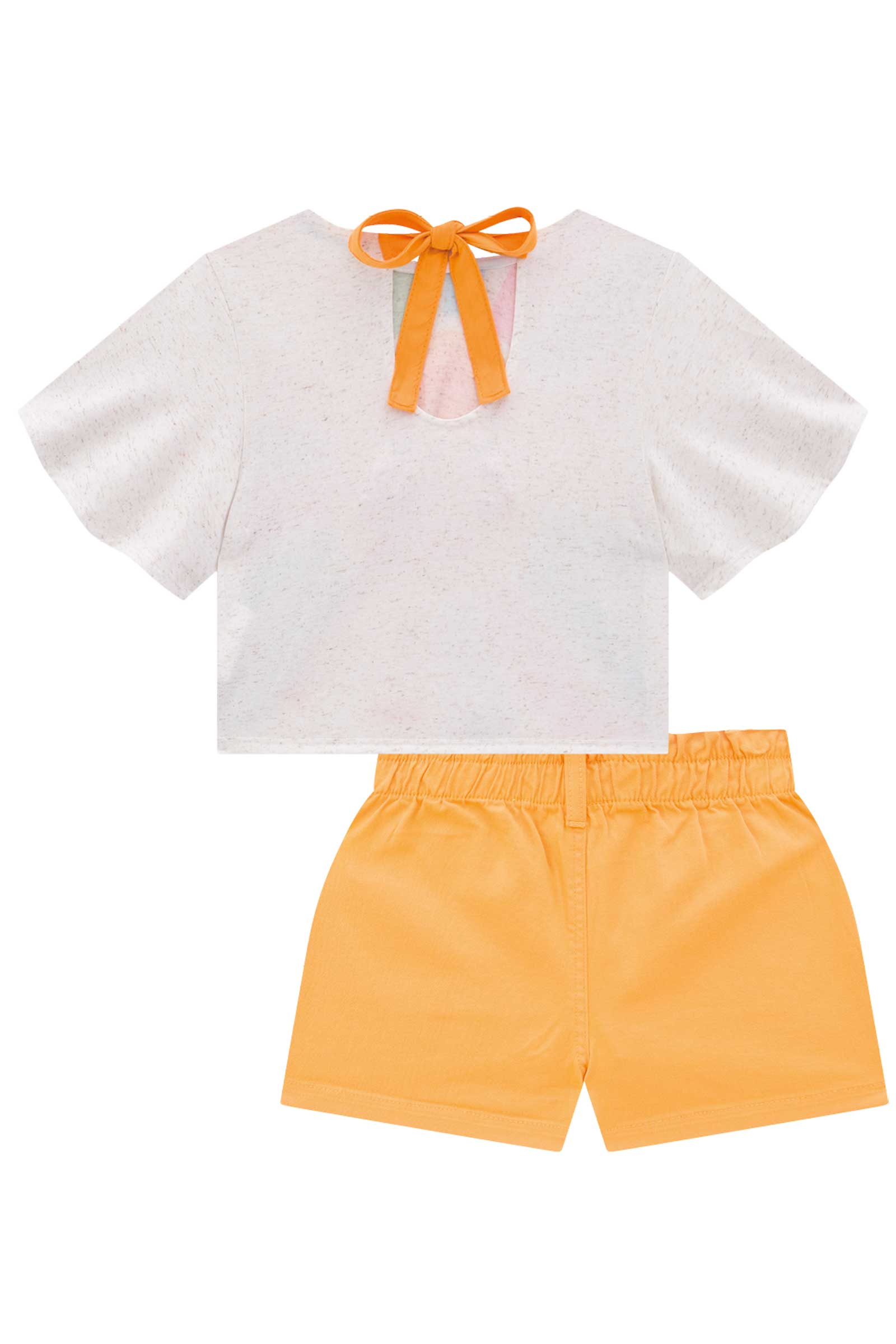 Conjunto Infantil Kukie Inverno Shorts Laranja e Blusa Solzinho