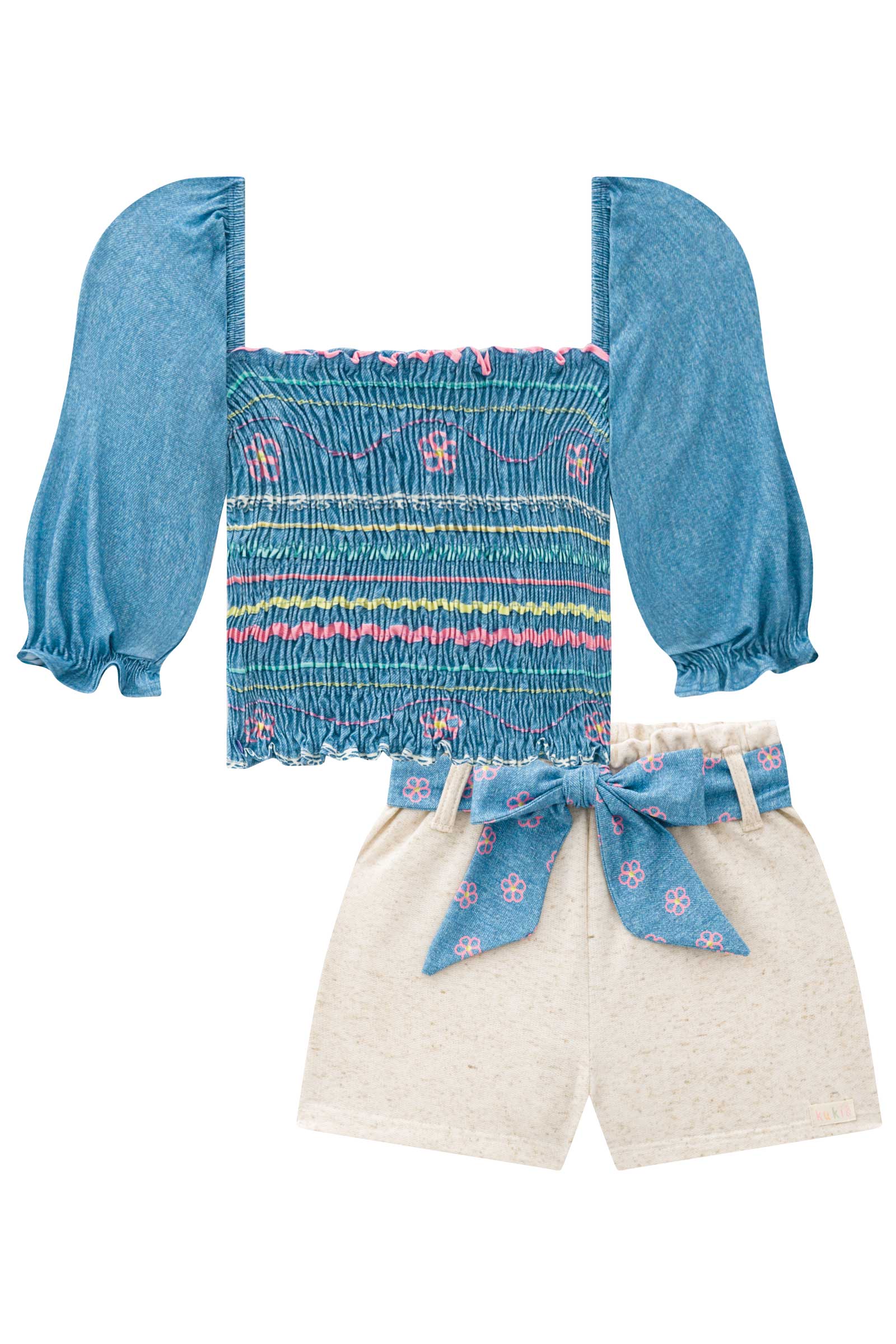 Conjunto Infantil Kukie Tropical Shorts e Blusa Azul