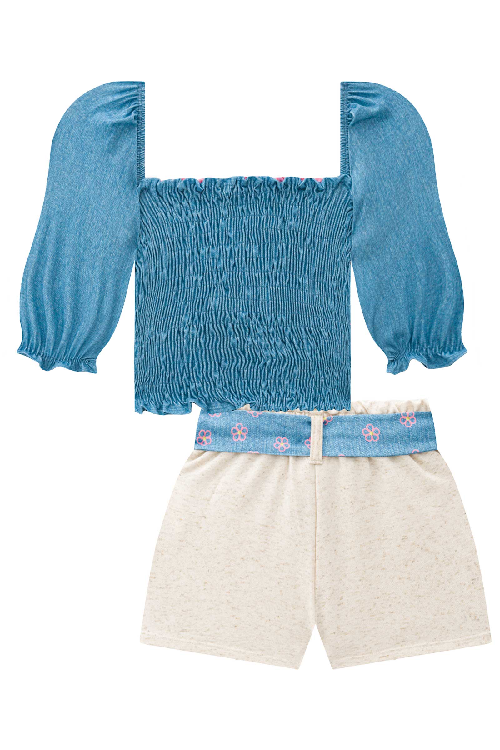 Conjunto Infantil Kukie Tropical Shorts e Blusa Azul