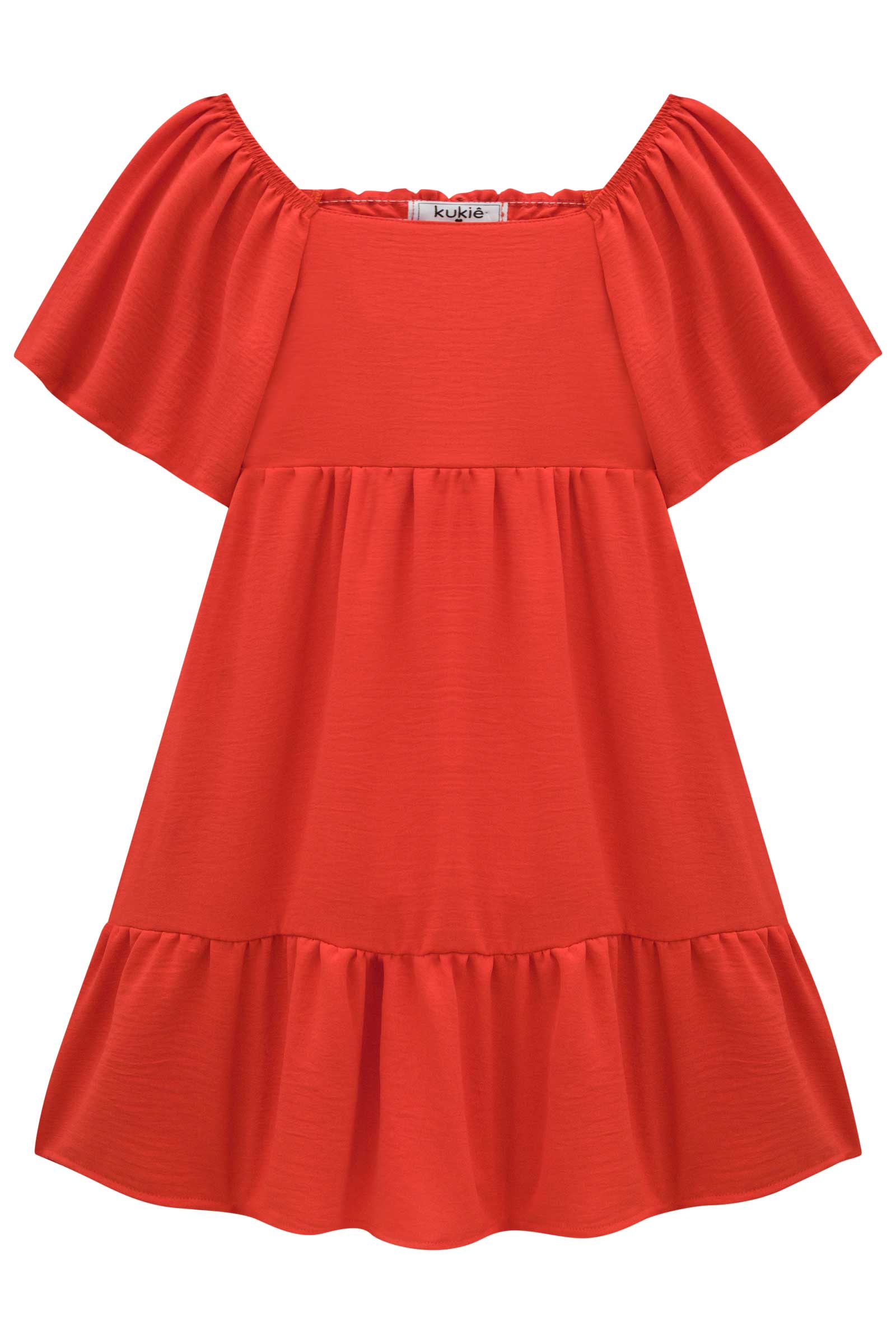 Vestido Infantil Kukie Tropical Vermelho com Colete Jeans Flor