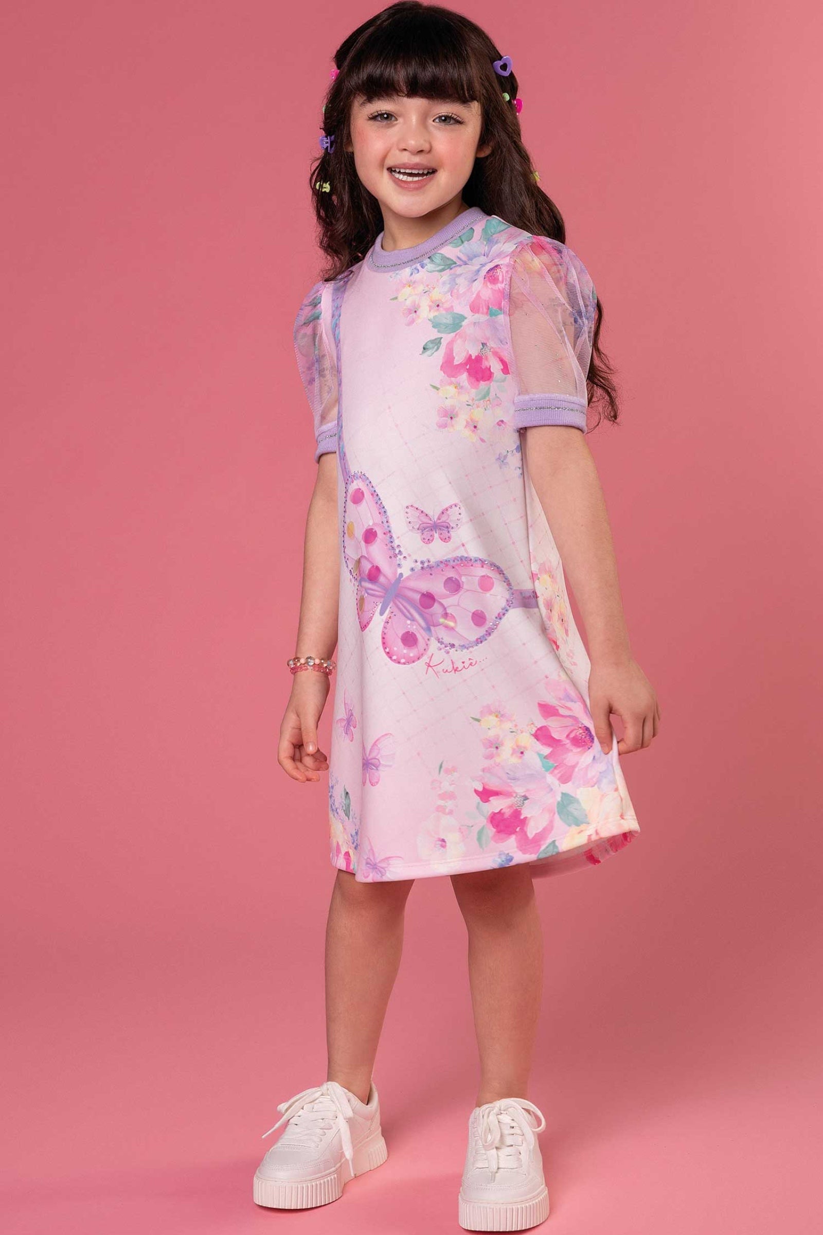 Vestido Infantil Kukie Inverno Manga Curta Borboleta