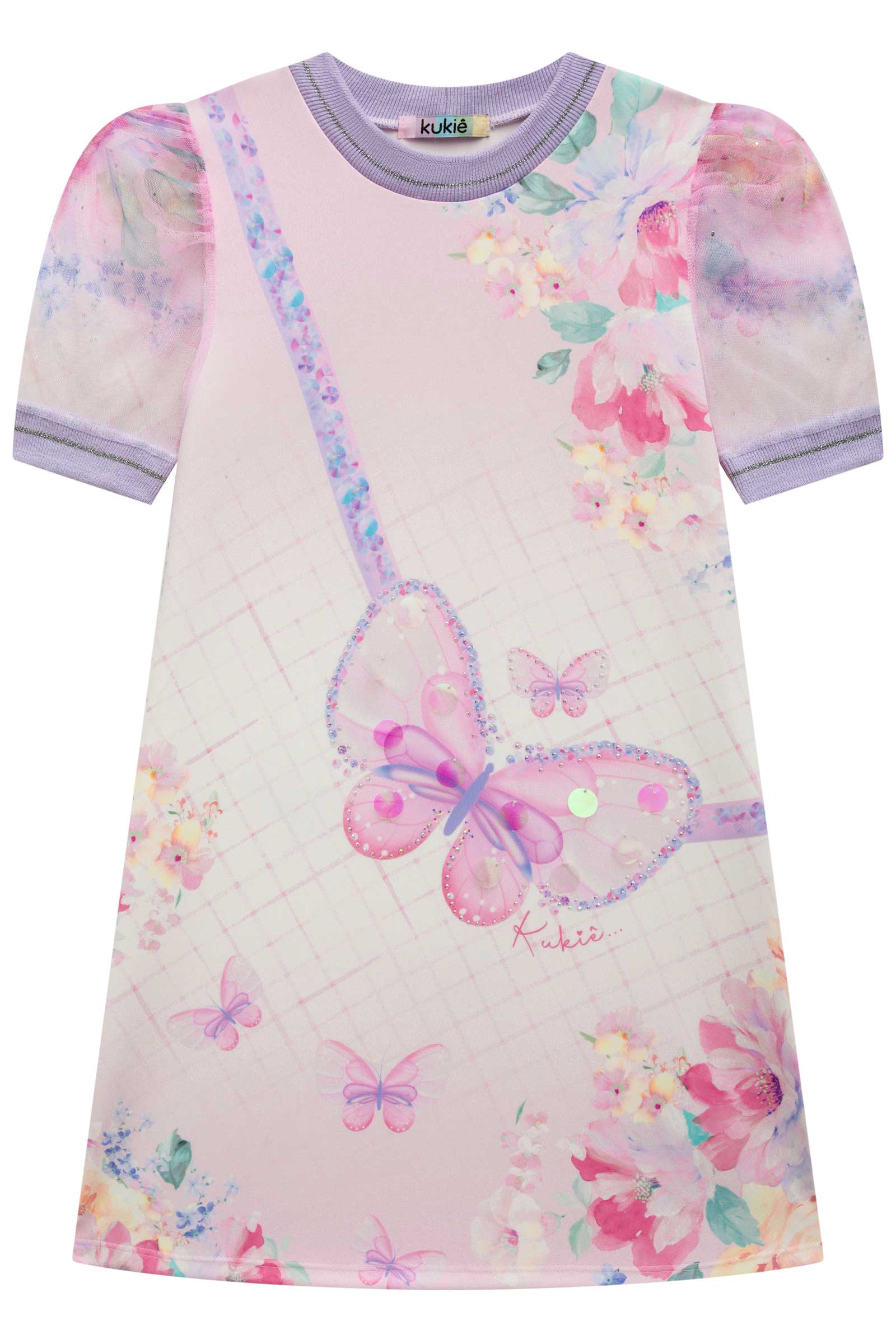 Vestido Infantil Kukie Inverno Manga Curta Borboleta