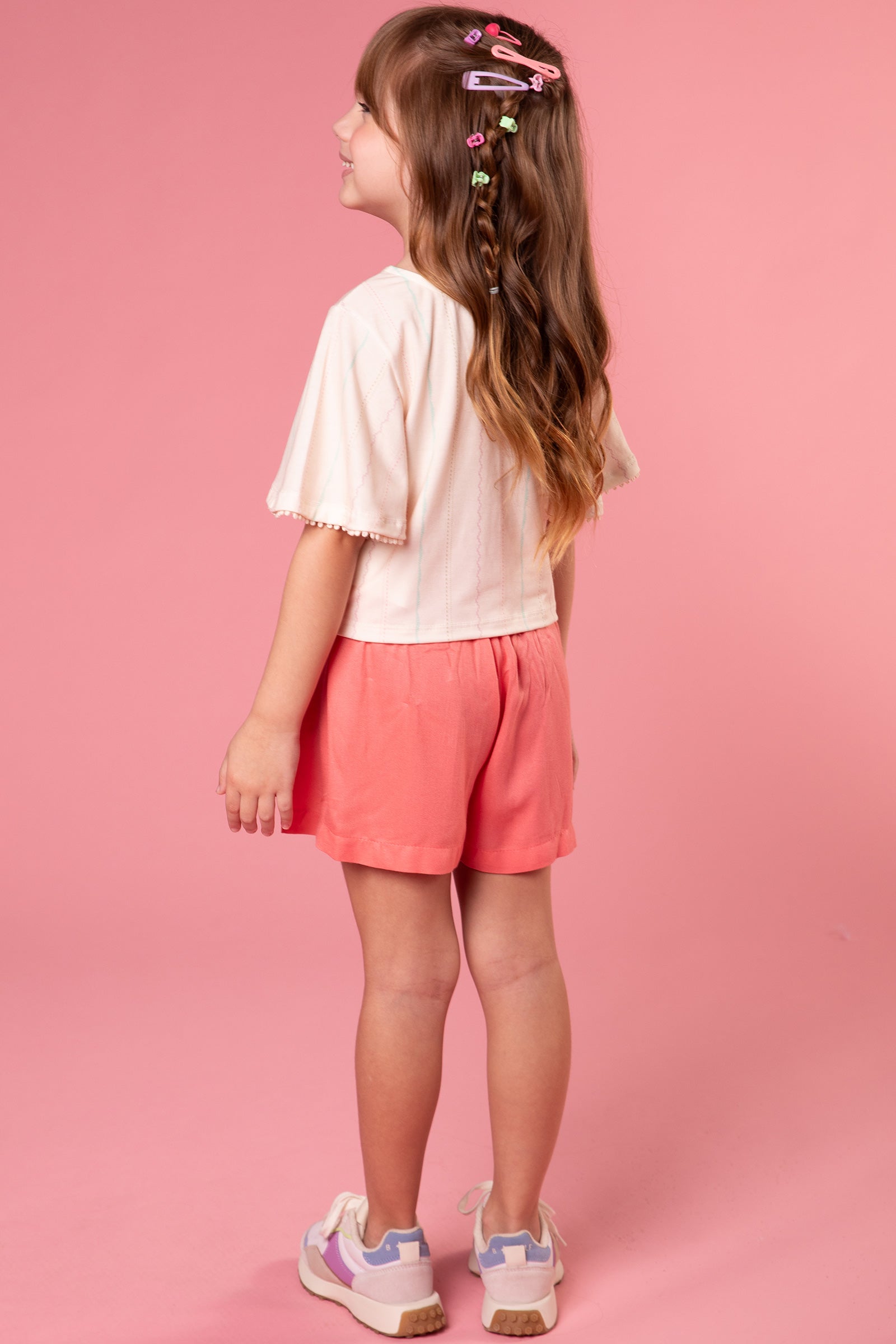 Conjunto Infantil Kukie Tropical Shorts Saia e Blusa Cervo Fofa