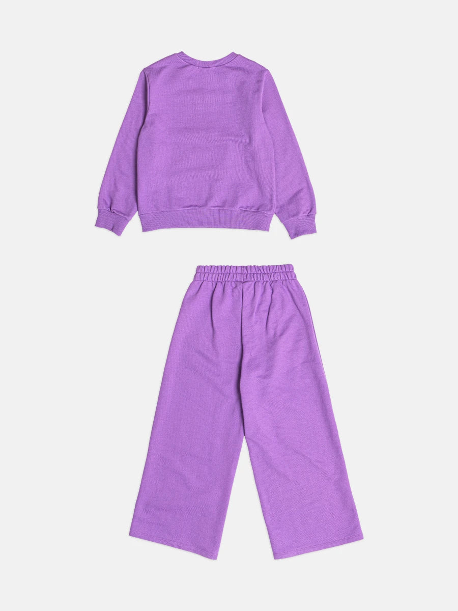 Conjunto Infantil Bimbi Inverno com Calça e Moletom sem Flanela Roxo Cherry Vibes