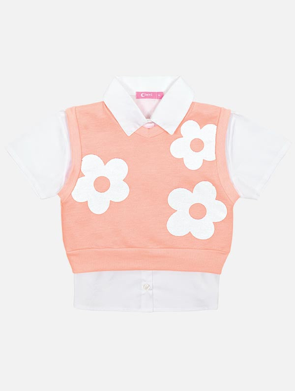 Conjunto Infantil Cinti Verão Shorts, Camisete e Colete Laranja Flor