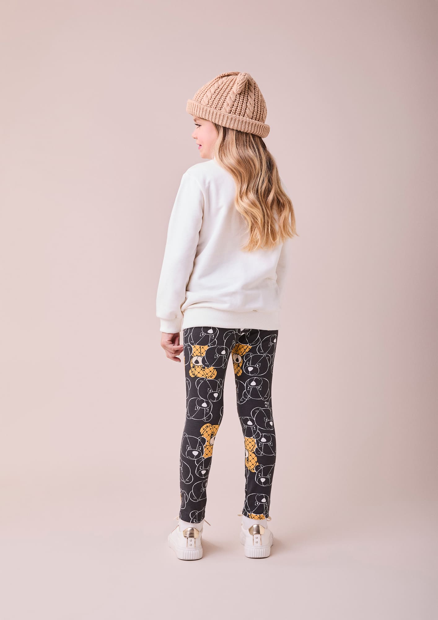 Conjunto Infantil Momi Inverno com Calça Prata e Moletom sem Flanela Branco Cute Bear