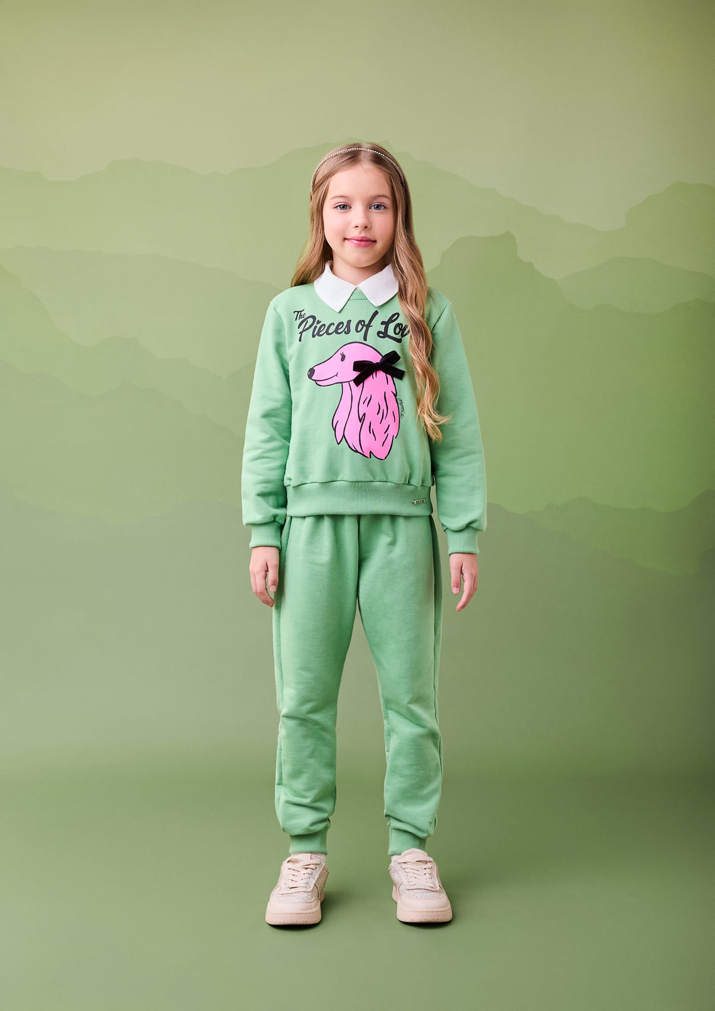 Conjunto Infantil Momi Inverno com Calça e Moletom sem Flanela Verde Cachorrinha
