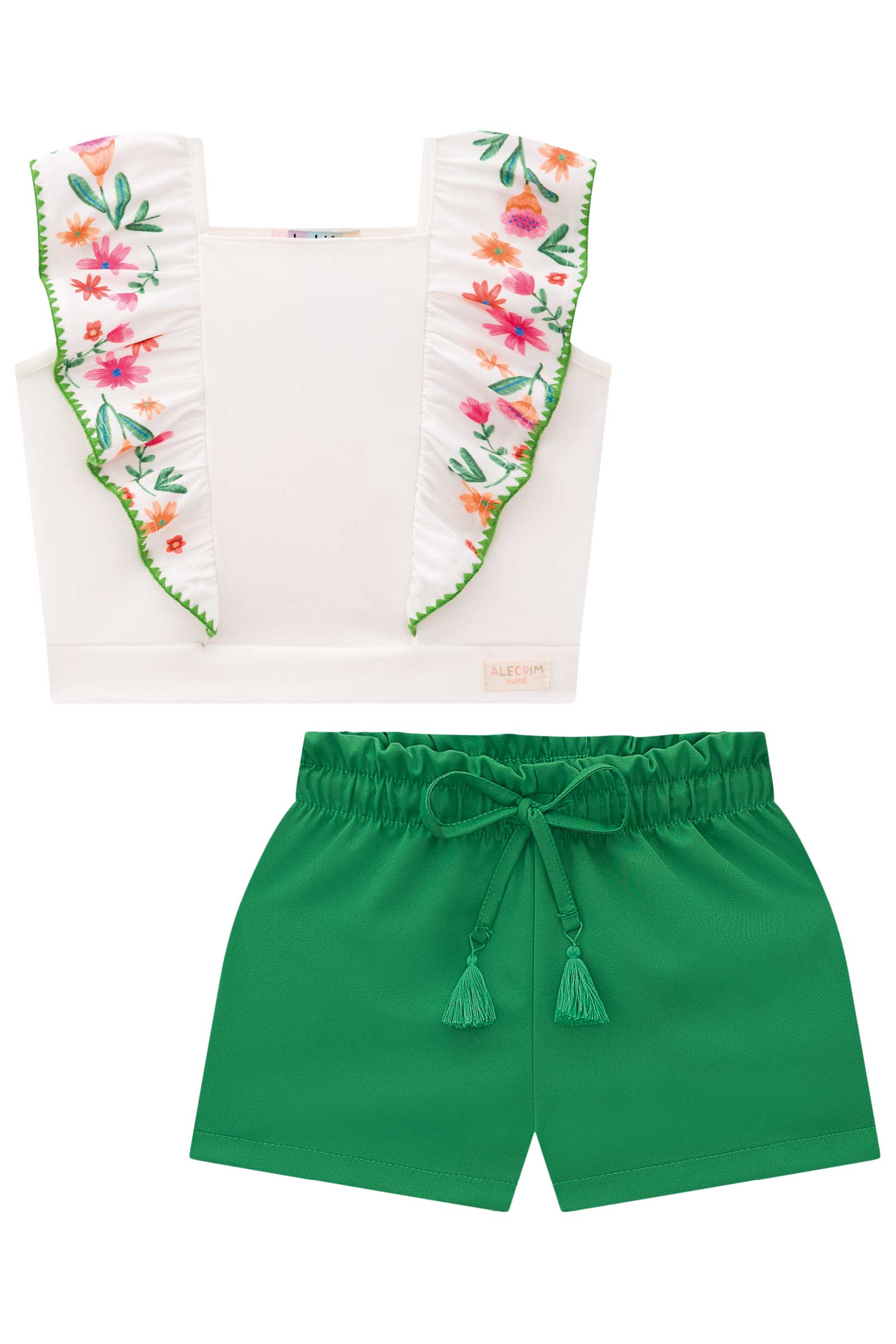 Conjunto Infantil Kukie Tropical Shorts e Blusa Branca Flores