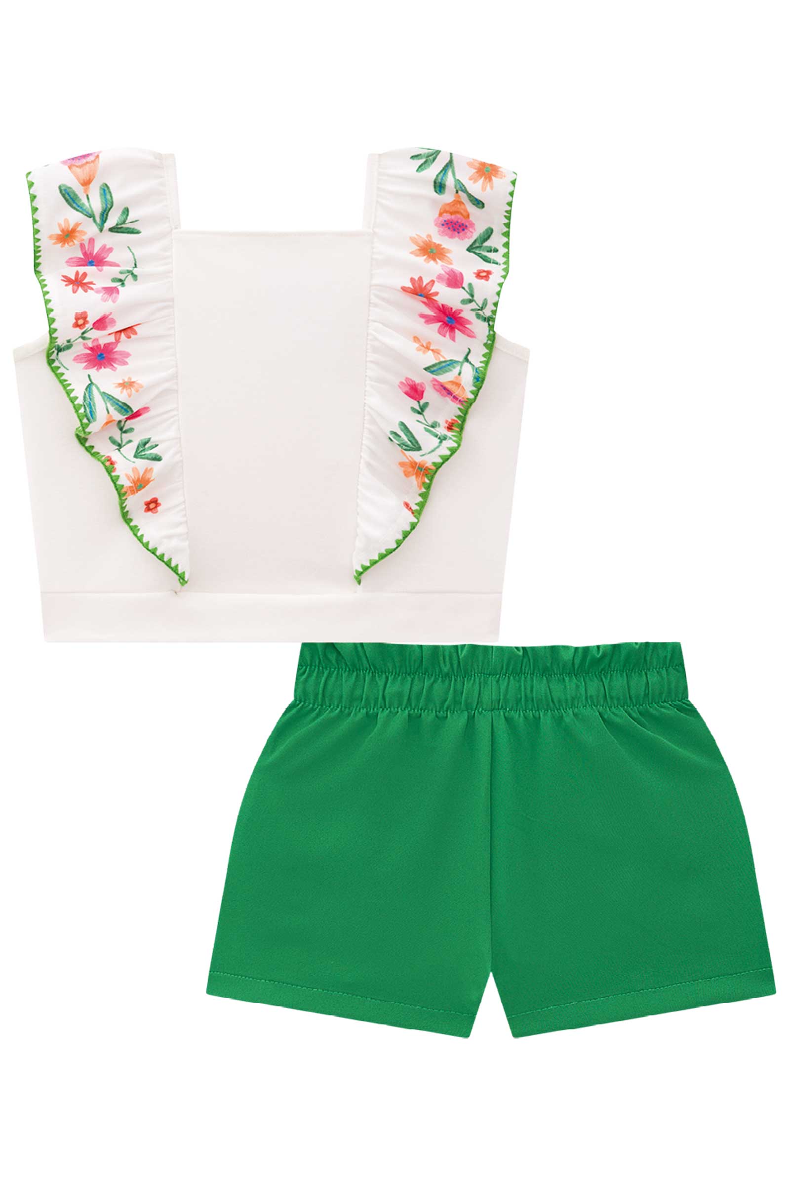 Conjunto Infantil Kukie Tropical Shorts e Blusa Branca Flores