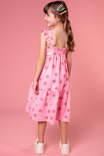 Vestido Infantil Kukie Tropical Rosa Moranguinho
