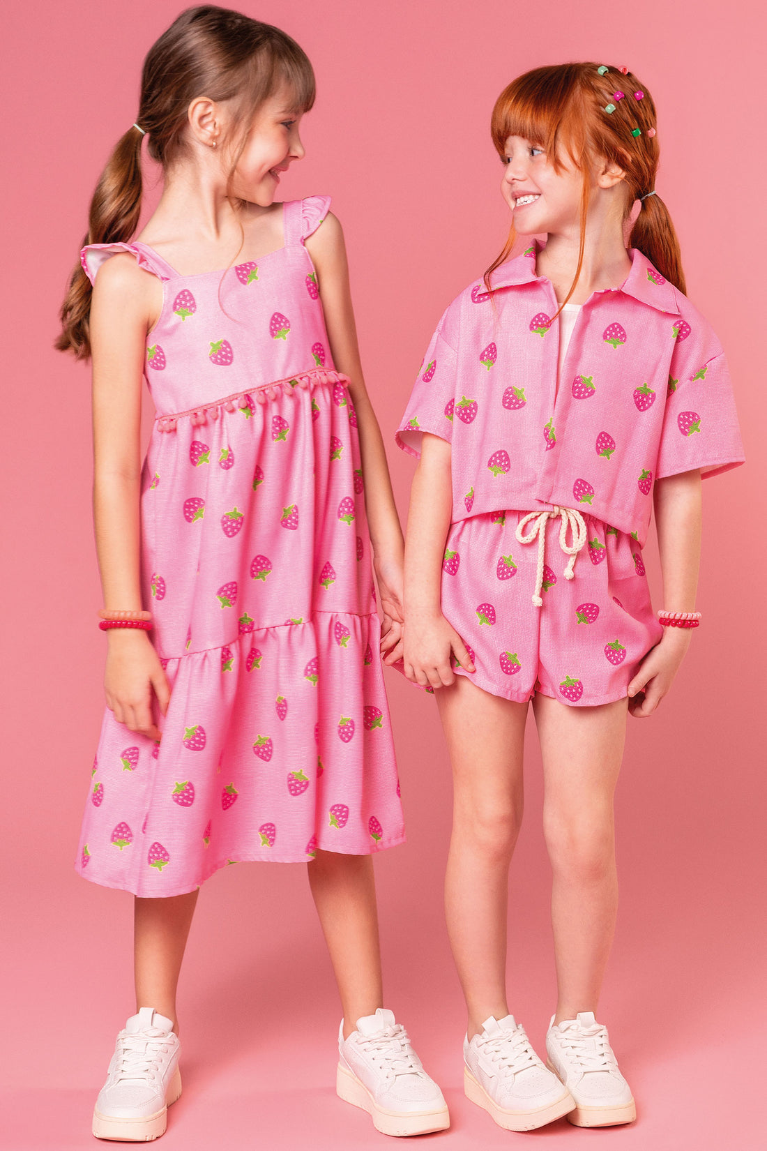 Vestido Infantil Kukie Tropical Rosa Moranguinho