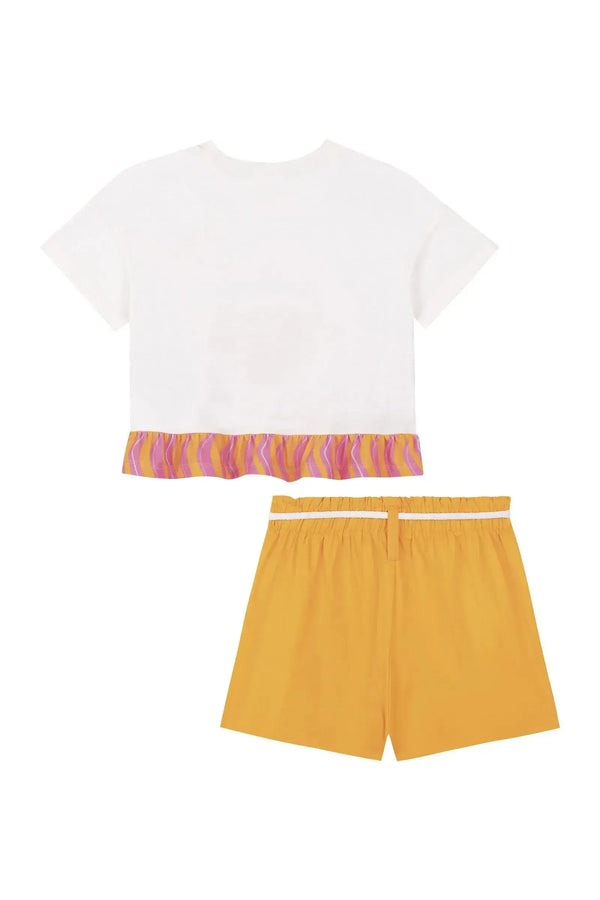 Conjunto Infantil Kukiê Verão com Shorts Laranja e Blusa Branca Siri