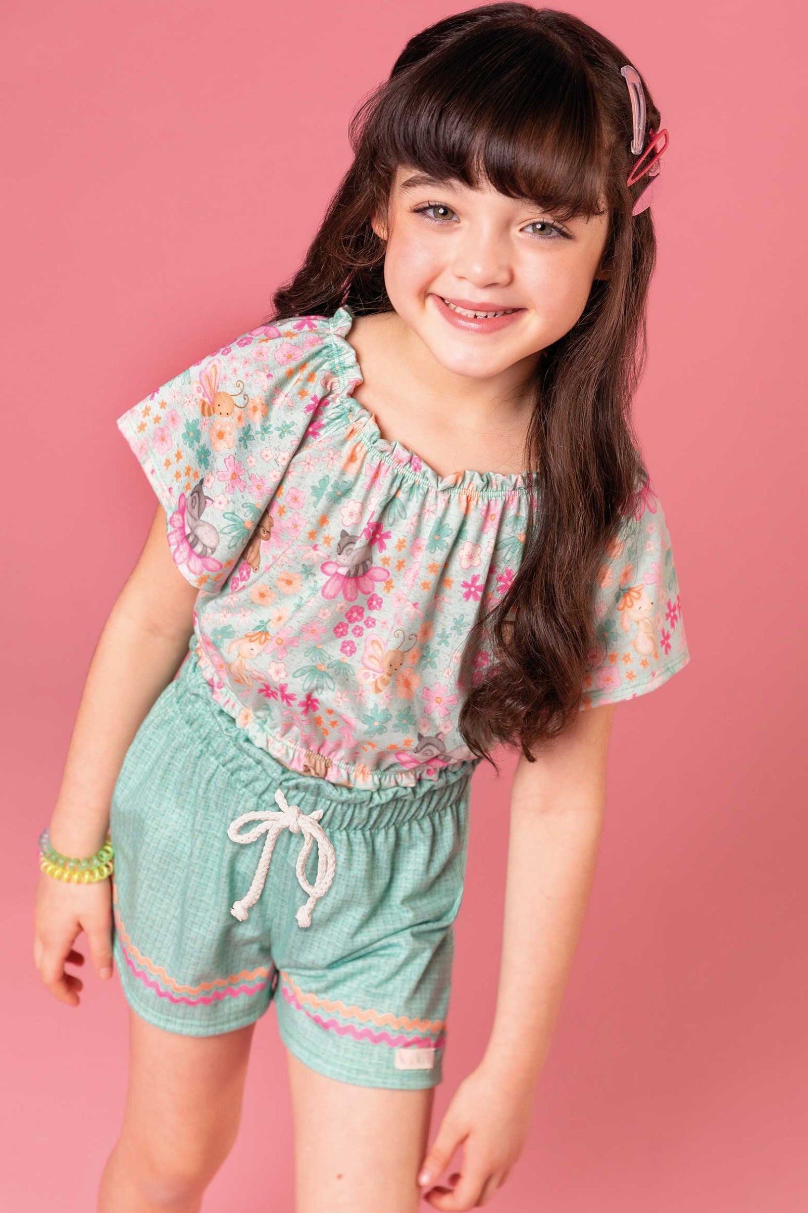 Conjunto Infantil Kukie Tropical Shorts e Blusa Animais Zoo