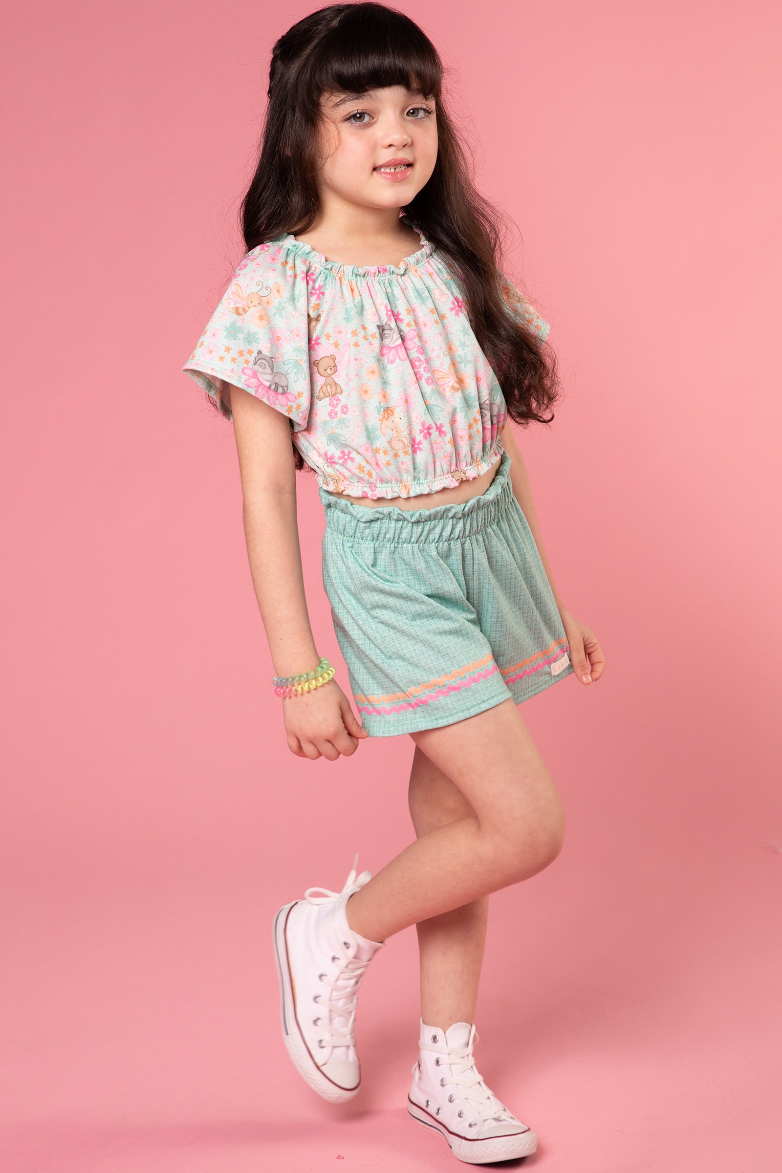 Conjunto Infantil Kukie Tropical Shorts e Blusa Animais Zoo