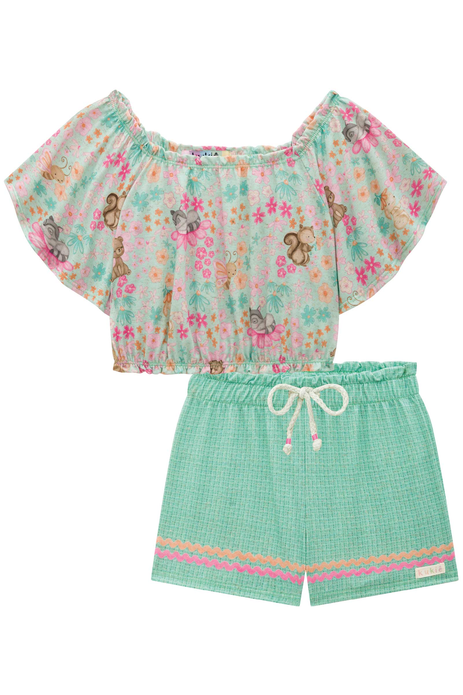 Conjunto Infantil Kukie Tropical Shorts e Blusa Animais Zoo