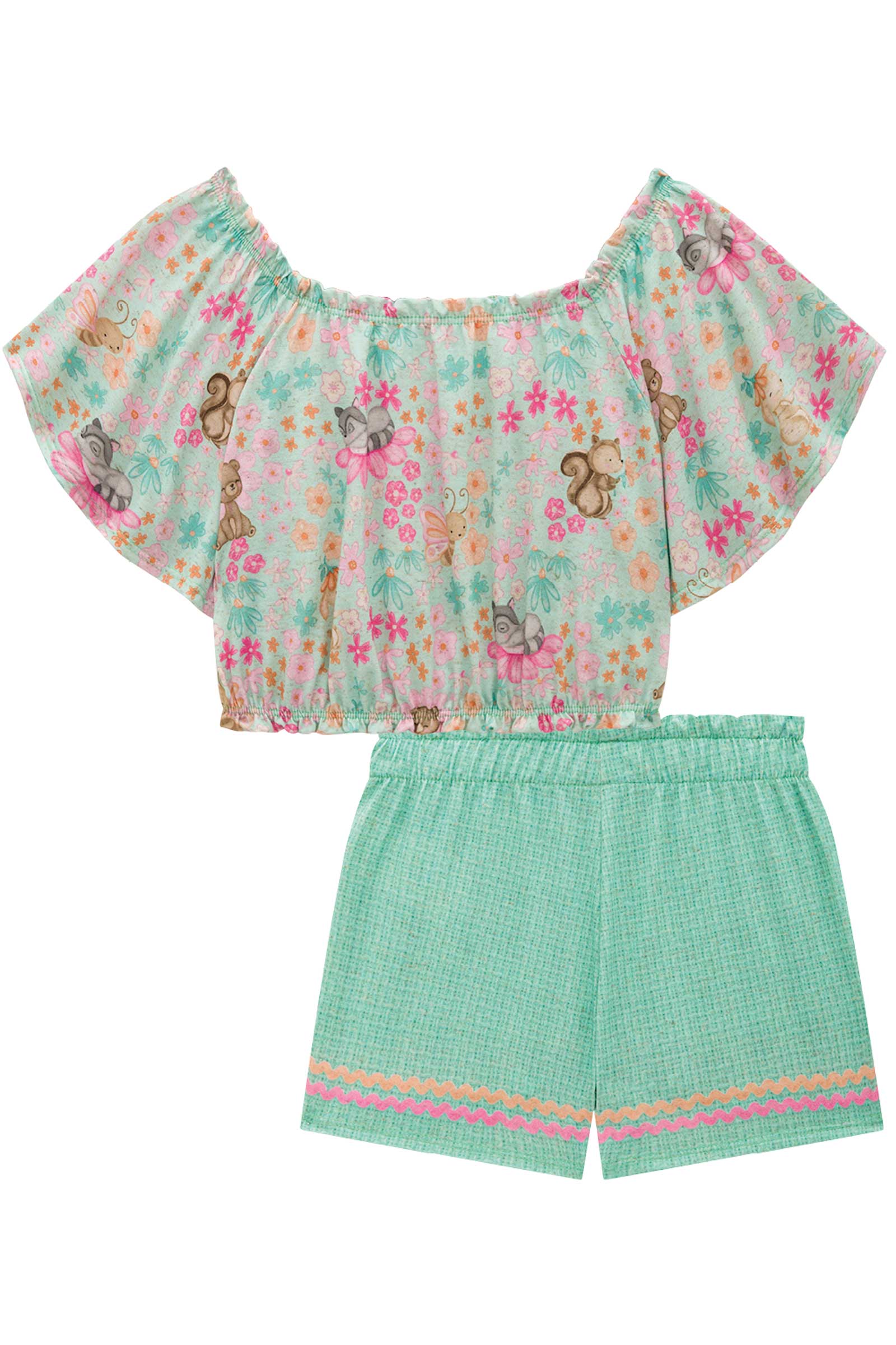 Conjunto Infantil Kukie Tropical Shorts e Blusa Animais Zoo