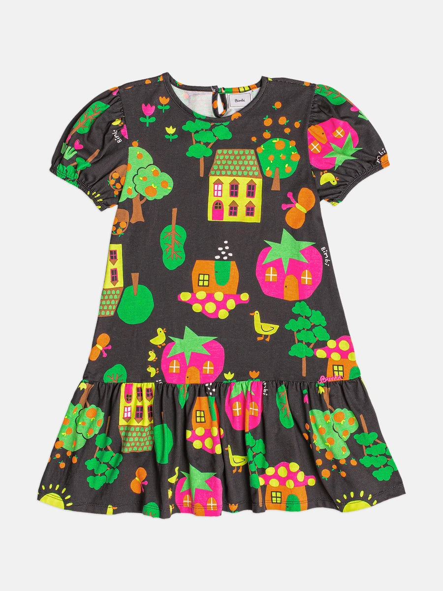 Vestido Infantil Bimbi Inverno Manga Curta Preto Fazendinha