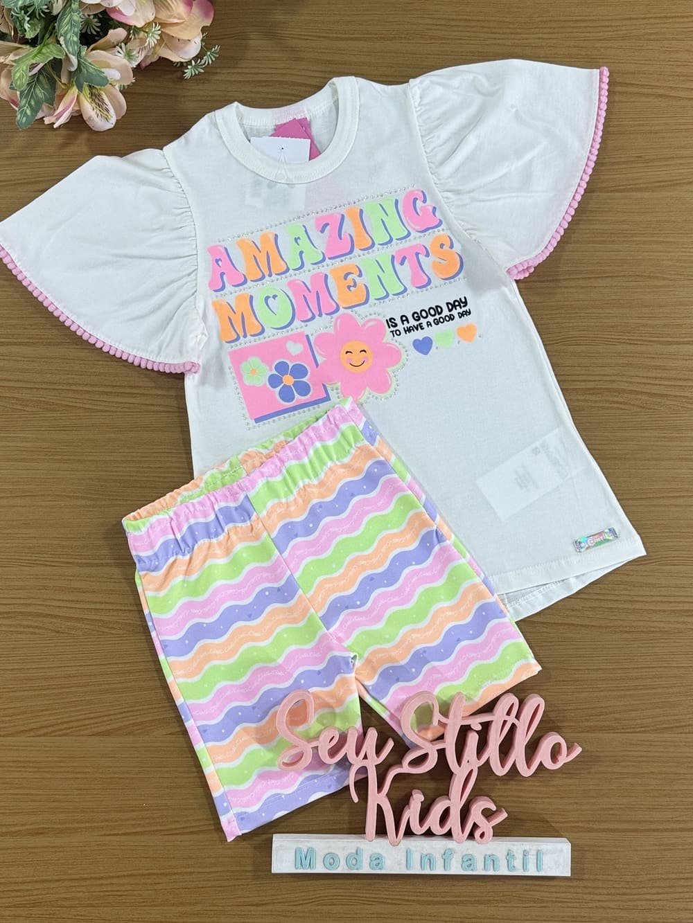 Conjunto Infantil Cinti Verão Shorts Ciclista e Blusa Amazing Neon