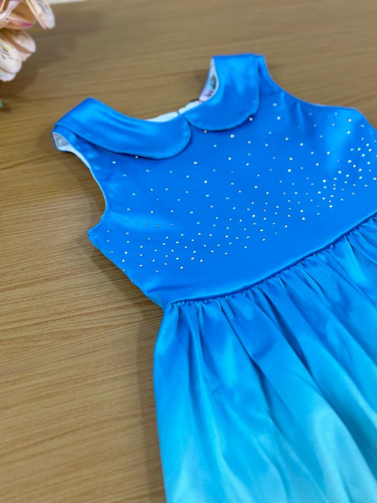 Vestido Infantil Kukie Verão Azul Princesa Poppy Trolls