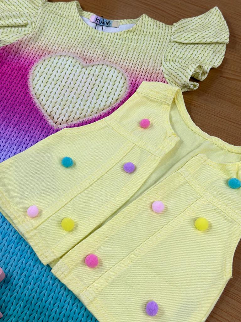 Vestido Infantil Kukie Verão Com Colete True Colors
