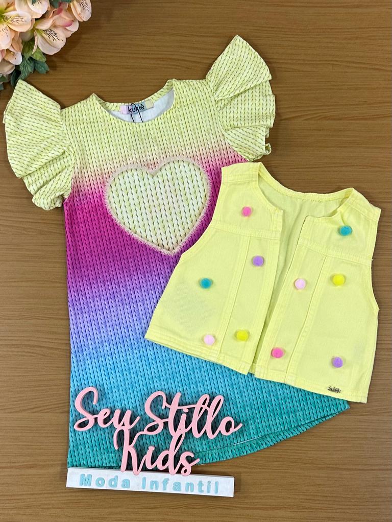 Vestido Infantil Kukie Verão Com Colete True Colors